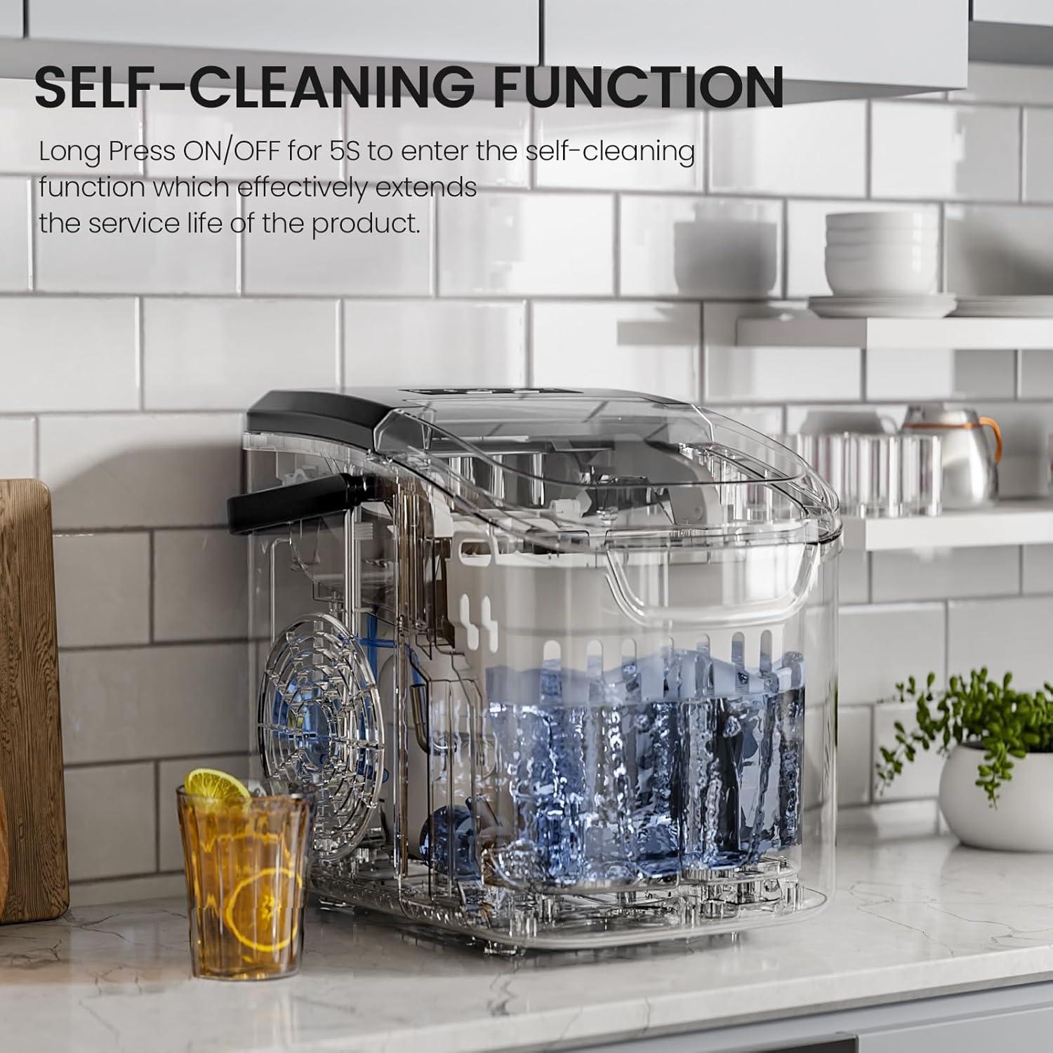 imageKismile Ice Makers Countertop with Carry Handle8 Cubes in 6 Mins26LbsDay2 Size of Bullet IcePortable Ice Maker Machine with SelfCleaning for HomeOfficeBlackBlack