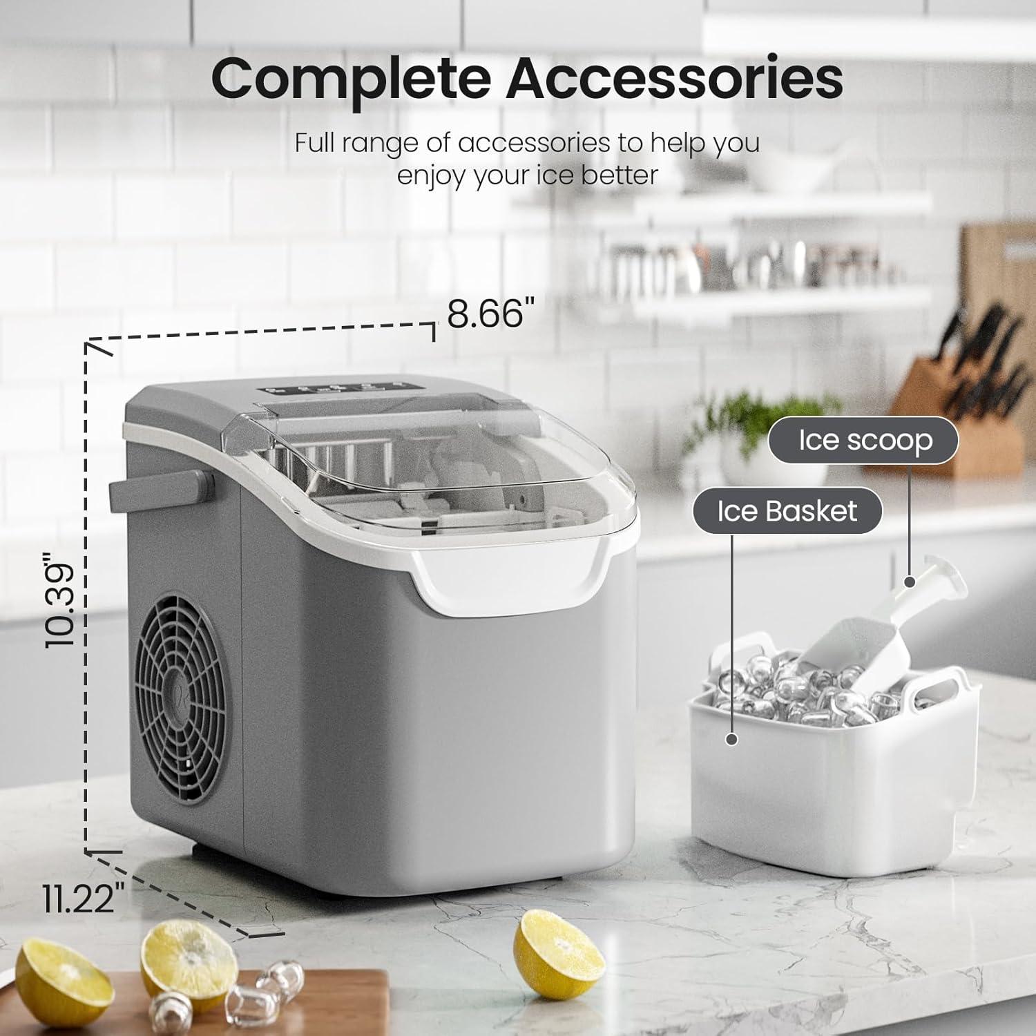 imageKismile Ice Makers Countertop with Carry Handle8 Cubes in 6 Mins26LbsDay2 Size of Bullet IcePortable Ice Maker Machine with SelfCleaning for HomeOfficeBlackGrey