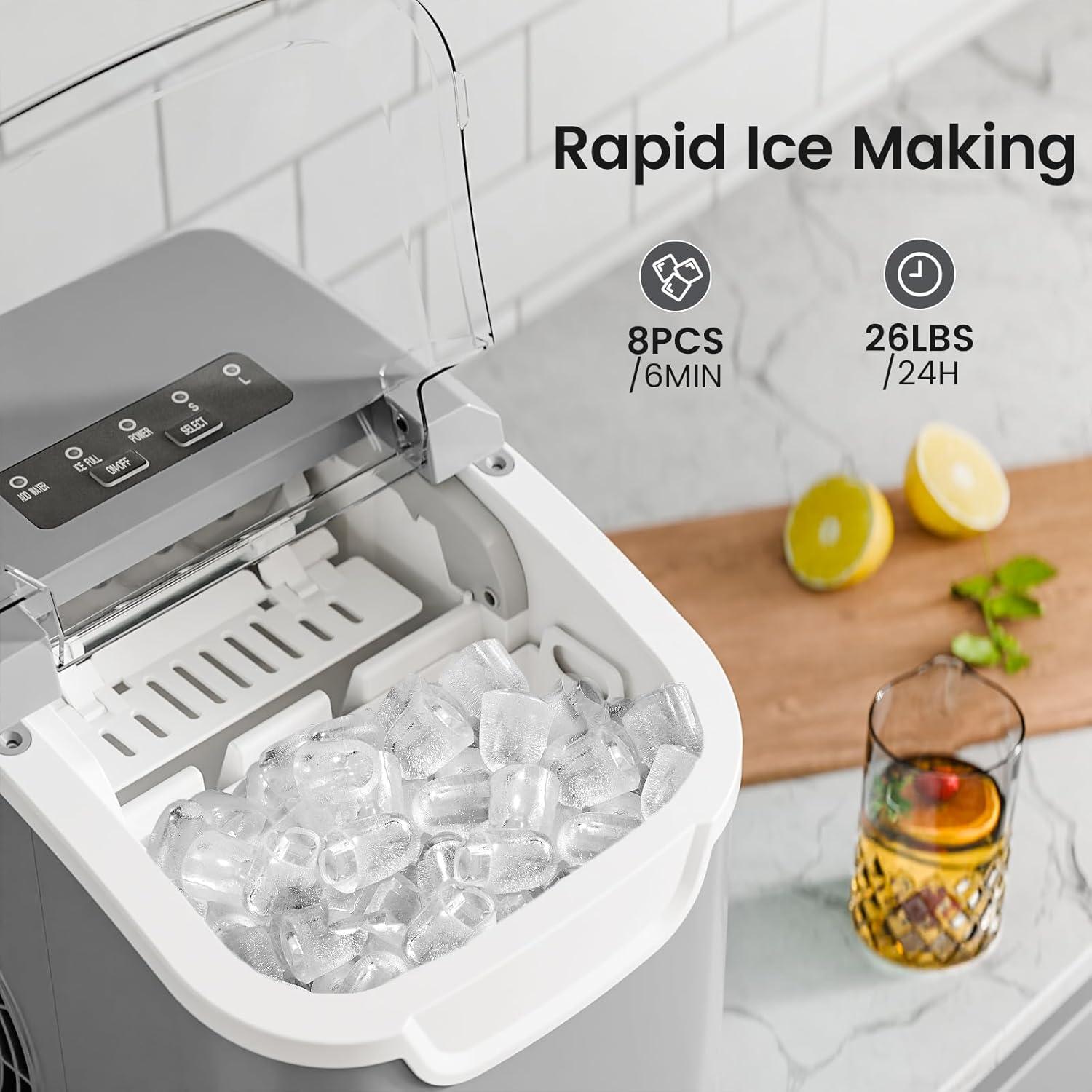 imageKismile Ice Makers Countertop with Carry Handle8 Cubes in 6 Mins26LbsDay2 Size of Bullet IcePortable Ice Maker Machine with SelfCleaning for HomeOfficeBlackGrey