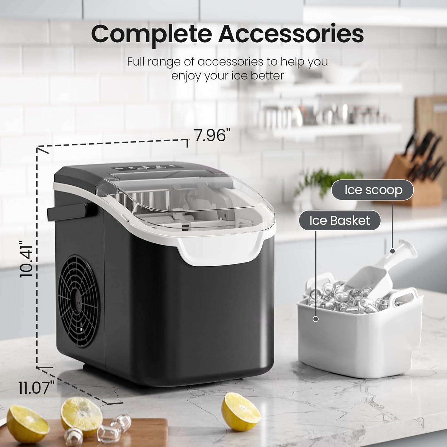 imageKismile Ice Makers Countertop with Carry Handle8 Cubes in 6 Mins26LbsDay2 Size of Bullet IcePortable Ice Maker Machine with SelfCleaning for HomeOfficeBlackBlack