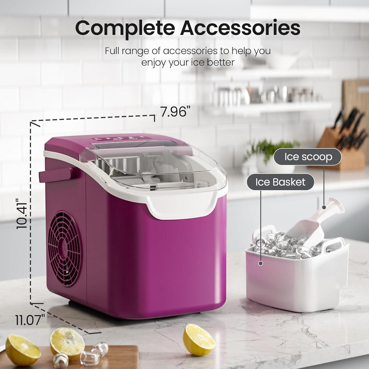 imageKismile Ice Makers Countertop with Carry Handle8 Cubes in 6 Mins26LbsDay2 Size of Bullet IcePortable Ice Maker Machine with SelfCleaning for HomeOfficeBlackPurple