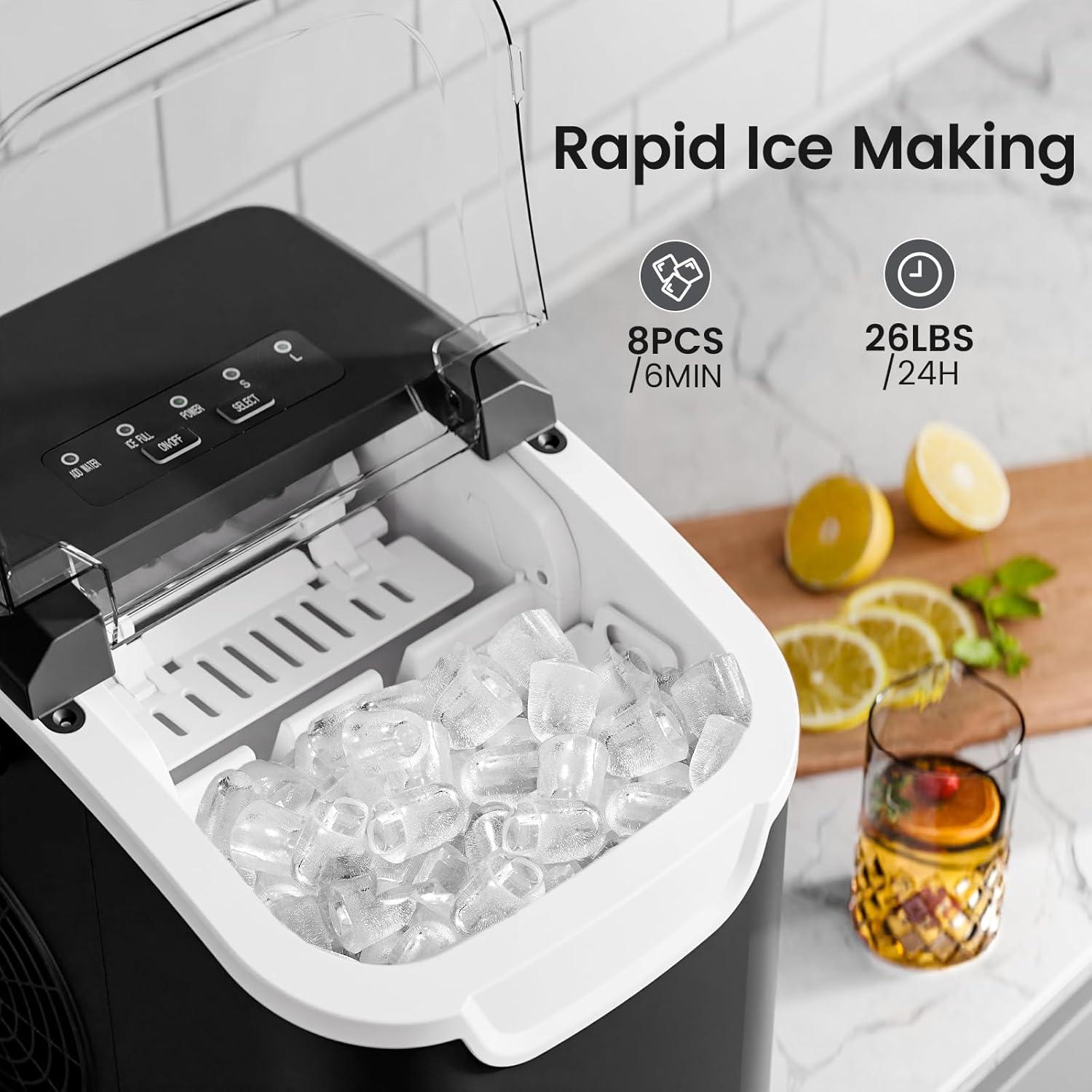 imageKismile Ice Makers Countertop with Carry Handle8 Cubes in 6 Mins26LbsDay2 Size of Bullet IcePortable Ice Maker Machine with SelfCleaning for HomeOfficeBlackBlack