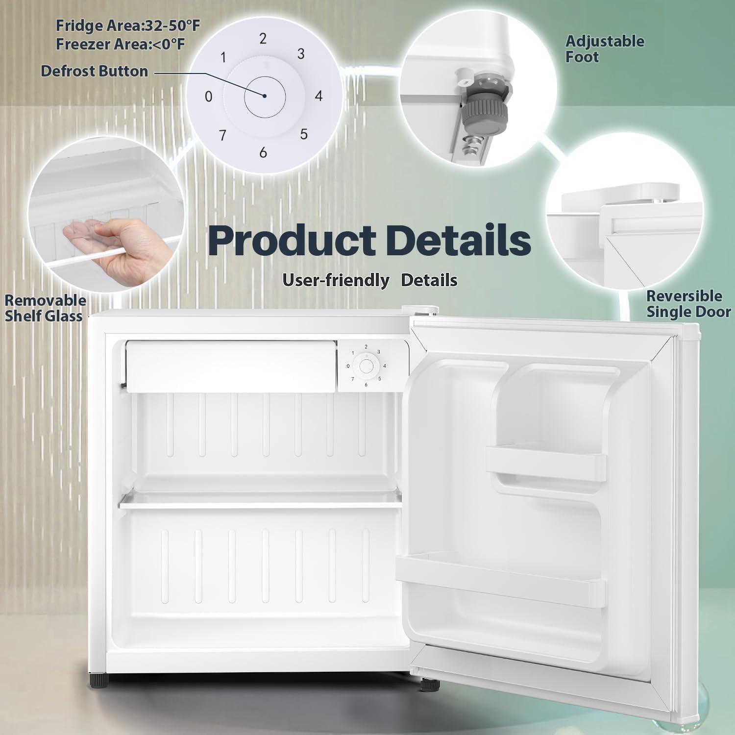 imageKismile Mini Fridge with Freezer 16 Cuft Mini Refrigerators with Removable Shelves Adjustable Thermostat Reversible Single Door Small Refrigerator for BedroomOfficeHome White
