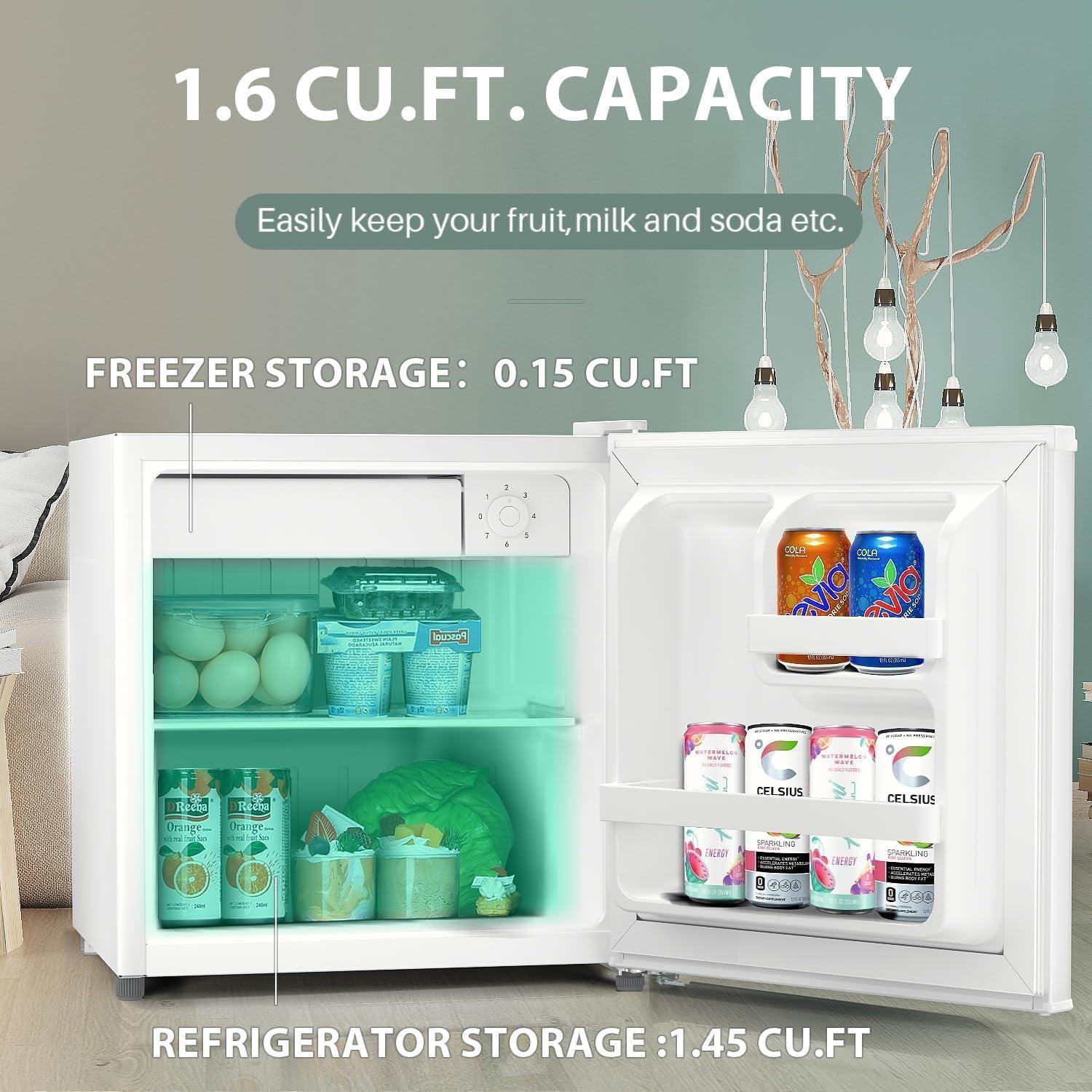 imageKismile Mini Fridge with Freezer 16 Cuft Mini Refrigerators with Removable Shelves Adjustable Thermostat Reversible Single Door Small Refrigerator for BedroomOfficeHome White