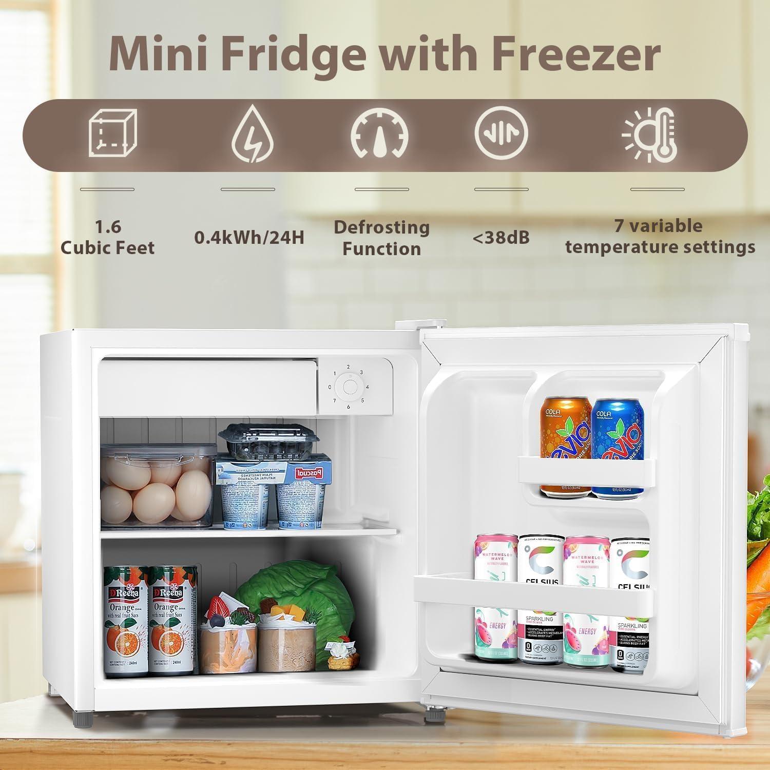 imageKismile Mini Fridge with Freezer 16 Cuft Mini Refrigerators with Removable Shelves Adjustable Thermostat Reversible Single Door Small Refrigerator for BedroomOfficeHome White