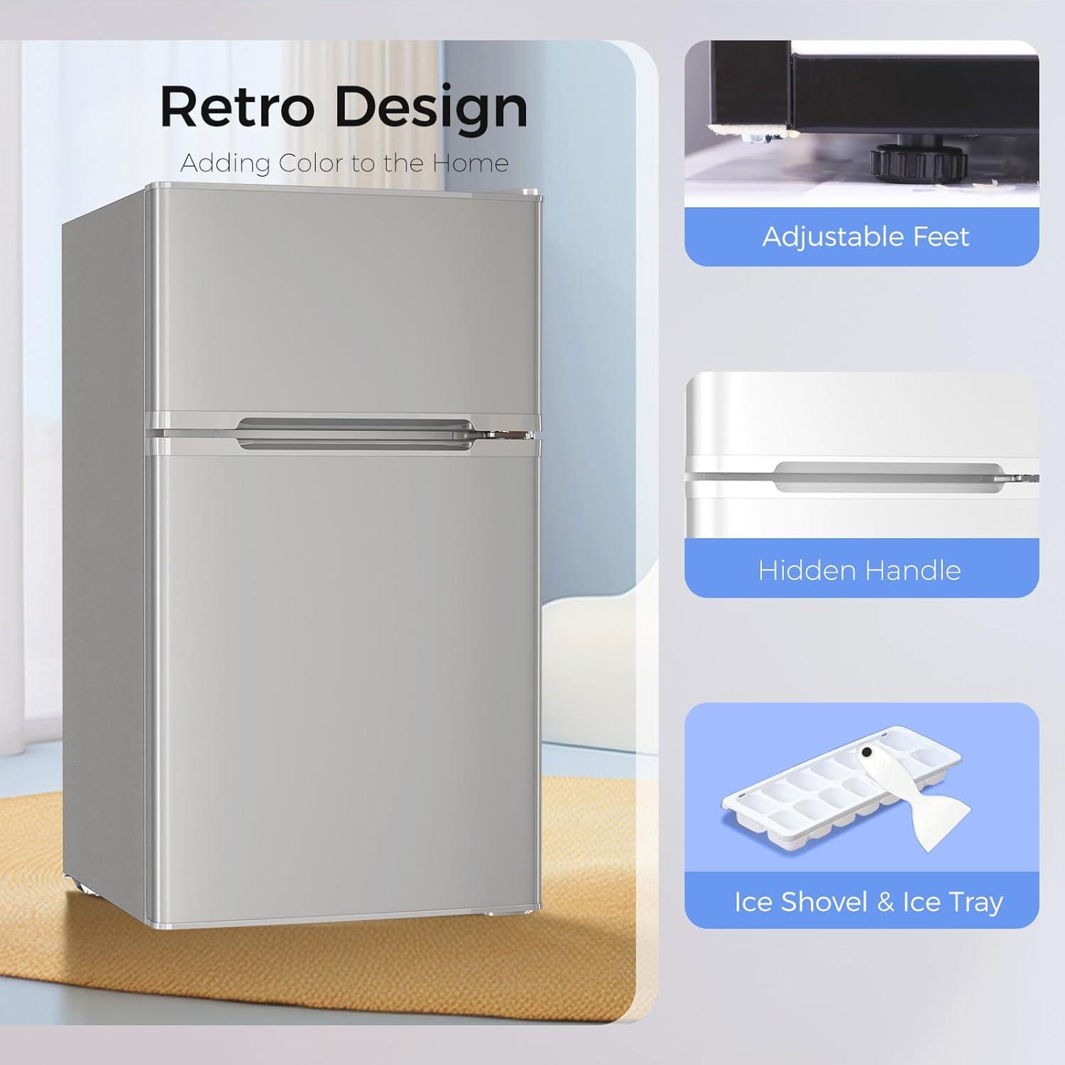 imageKismile Mini Fridge with Freezer32 CuFt Compact Mini Refrigerator with Double 2 DoorAdjustable TemperatureFull Size for HomeKitchenDormApartmentRetro GreyGrey
