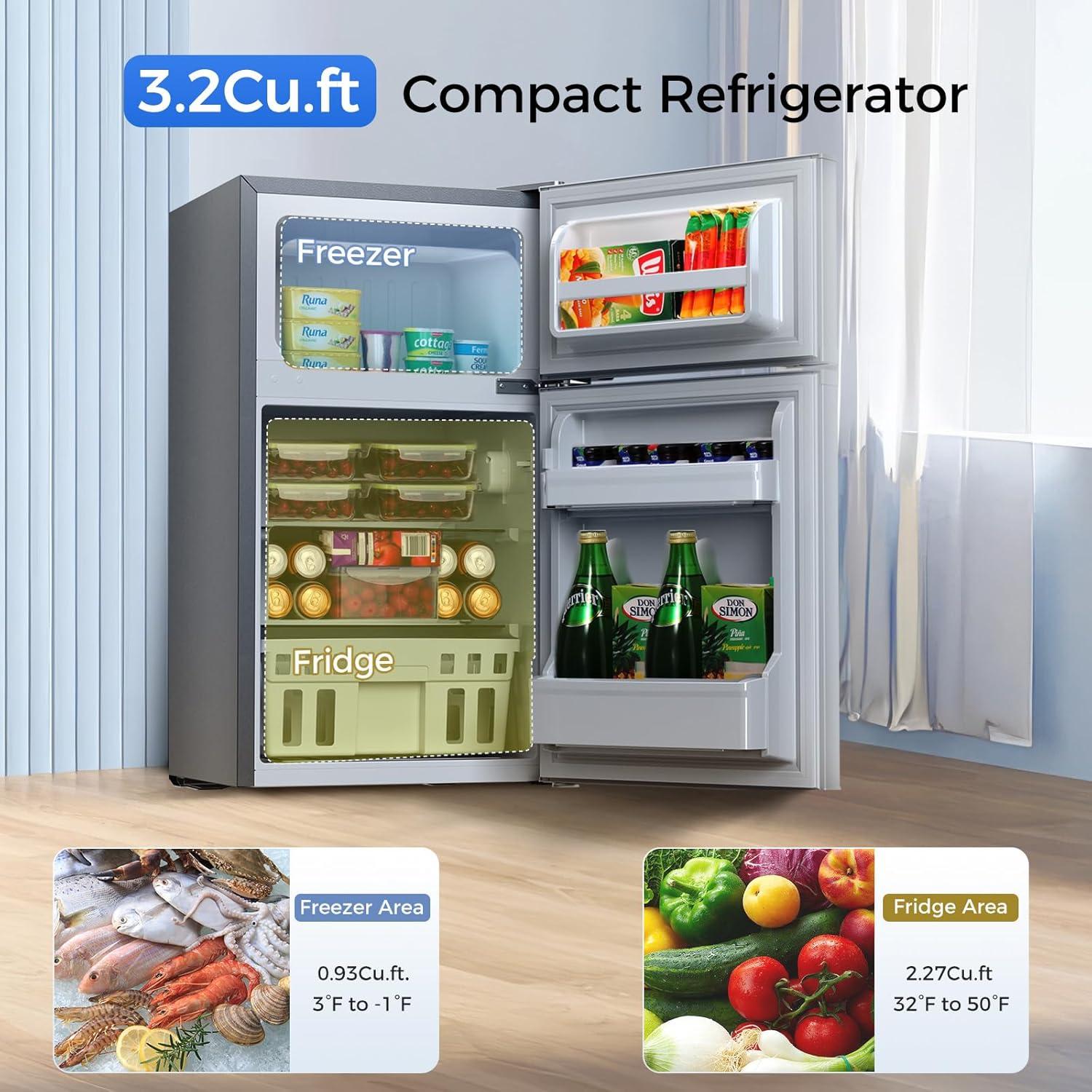 imageKismile Mini Fridge with Freezer32 CuFt Compact Mini Refrigerator with Double 2 DoorAdjustable TemperatureFull Size for HomeKitchenDormApartmentRetro GreyGrey