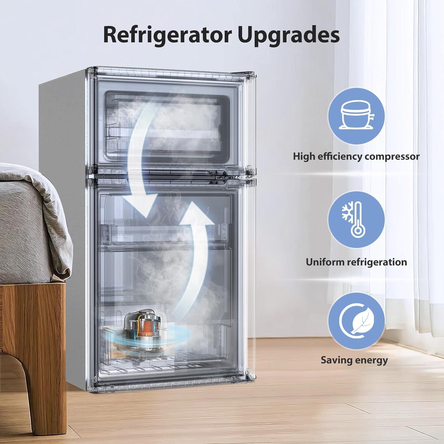 imageKismile Mini Fridge with Freezer32 CuFt Compact Mini Refrigerator with Double 2 DoorAdjustable TemperatureFull Size for HomeKitchenDormApartmentRetro GreyGrey
