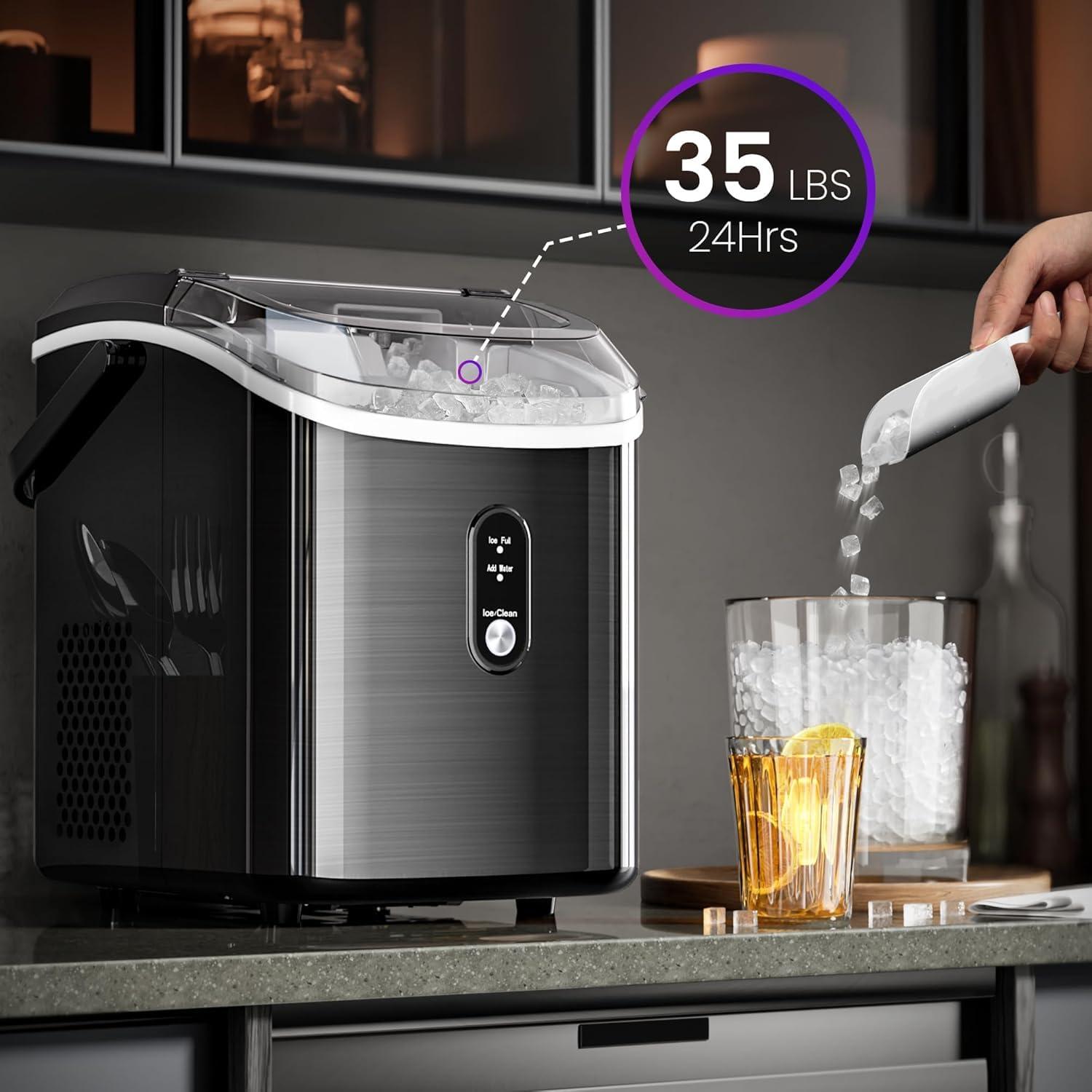 imageKismile Nugget Ice Makers Countertop Portable Sonic Ice Machine with SelfCleaningOneClick Operation for HomeOfficeSilverBlack