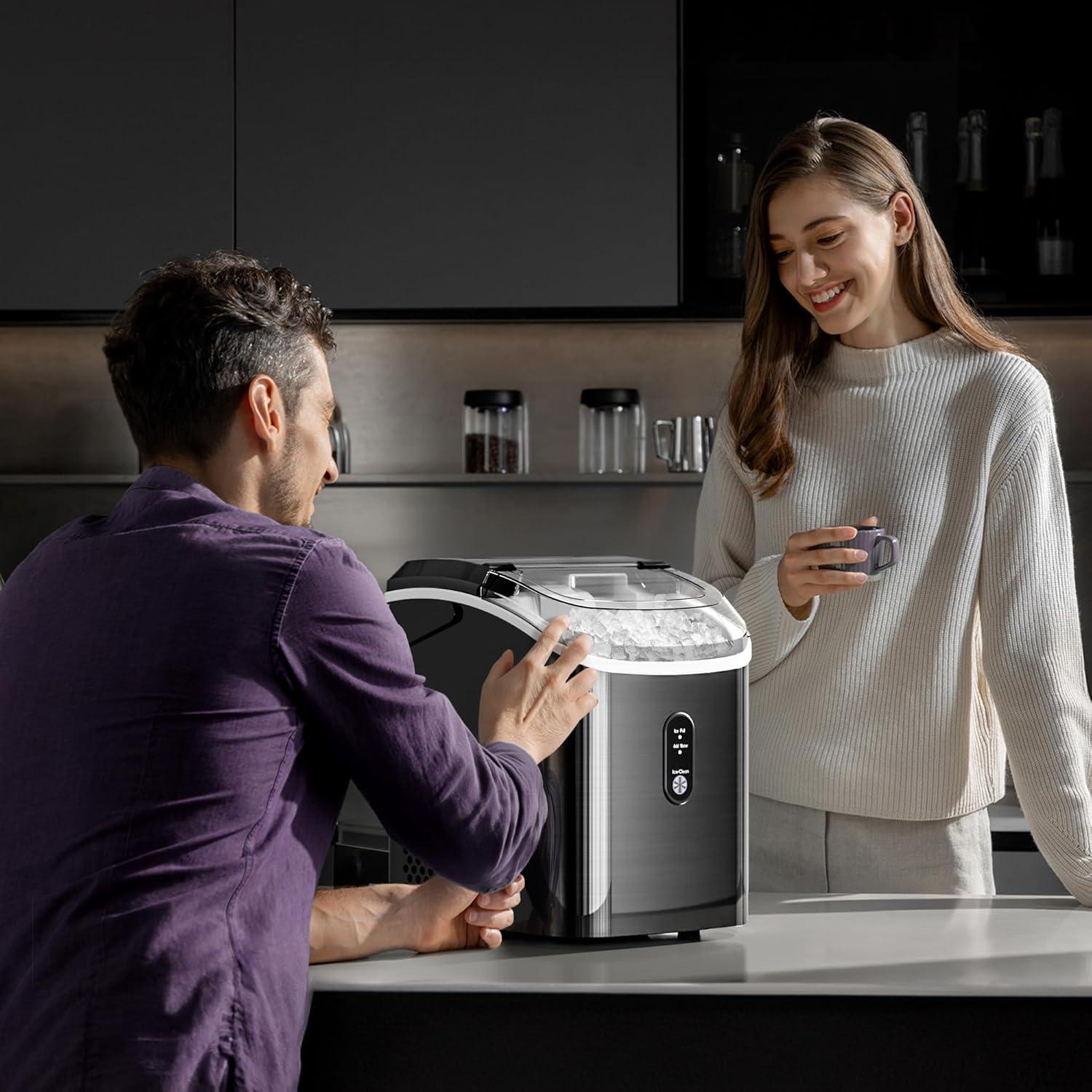 imageKismile Nugget Ice Makers Countertop Portable Sonic Ice Machine with SelfCleaningOneClick Operation for HomeOfficeSilverBlack