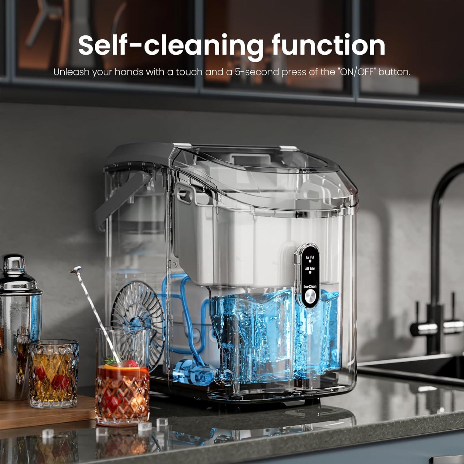 imageKismile Nugget Ice Makers Countertop Portable Sonic Ice Machine with SelfCleaningOneClick Operation for HomeOfficeSilverGrey