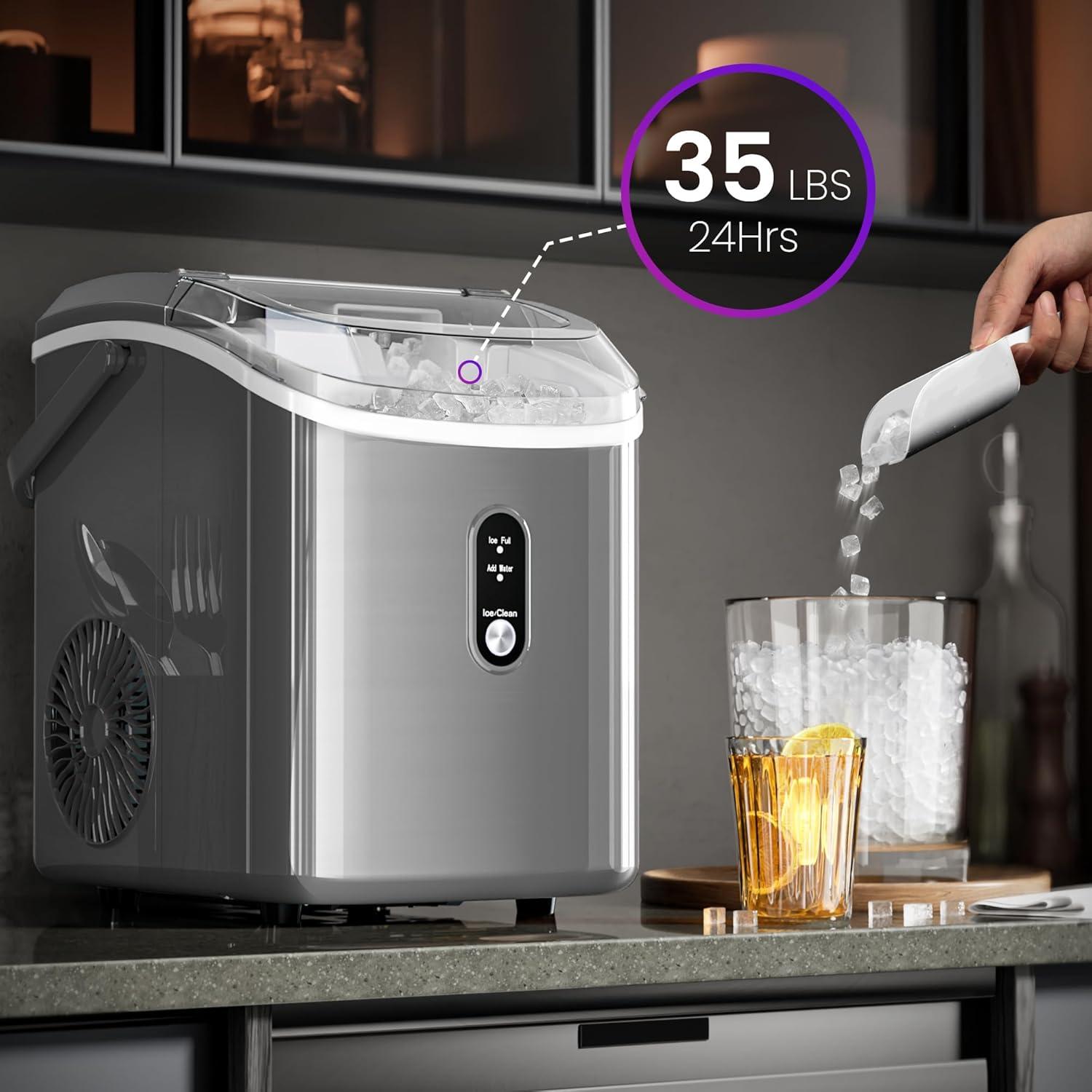 imageKismile Nugget Ice Makers Countertop Portable Sonic Ice Machine with SelfCleaningOneClick Operation for HomeOfficeSilverGrey