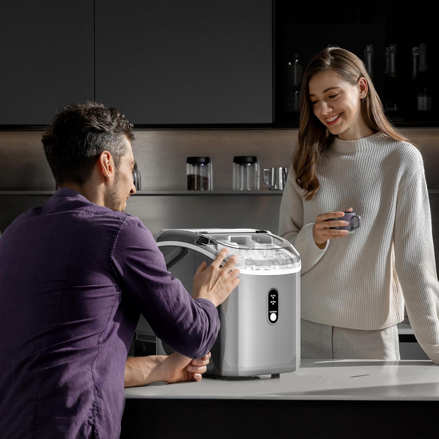 imageKismile Nugget Ice Makers Countertop Portable Sonic Ice Machine with SelfCleaningOneClick Operation for HomeOfficeSilverGrey