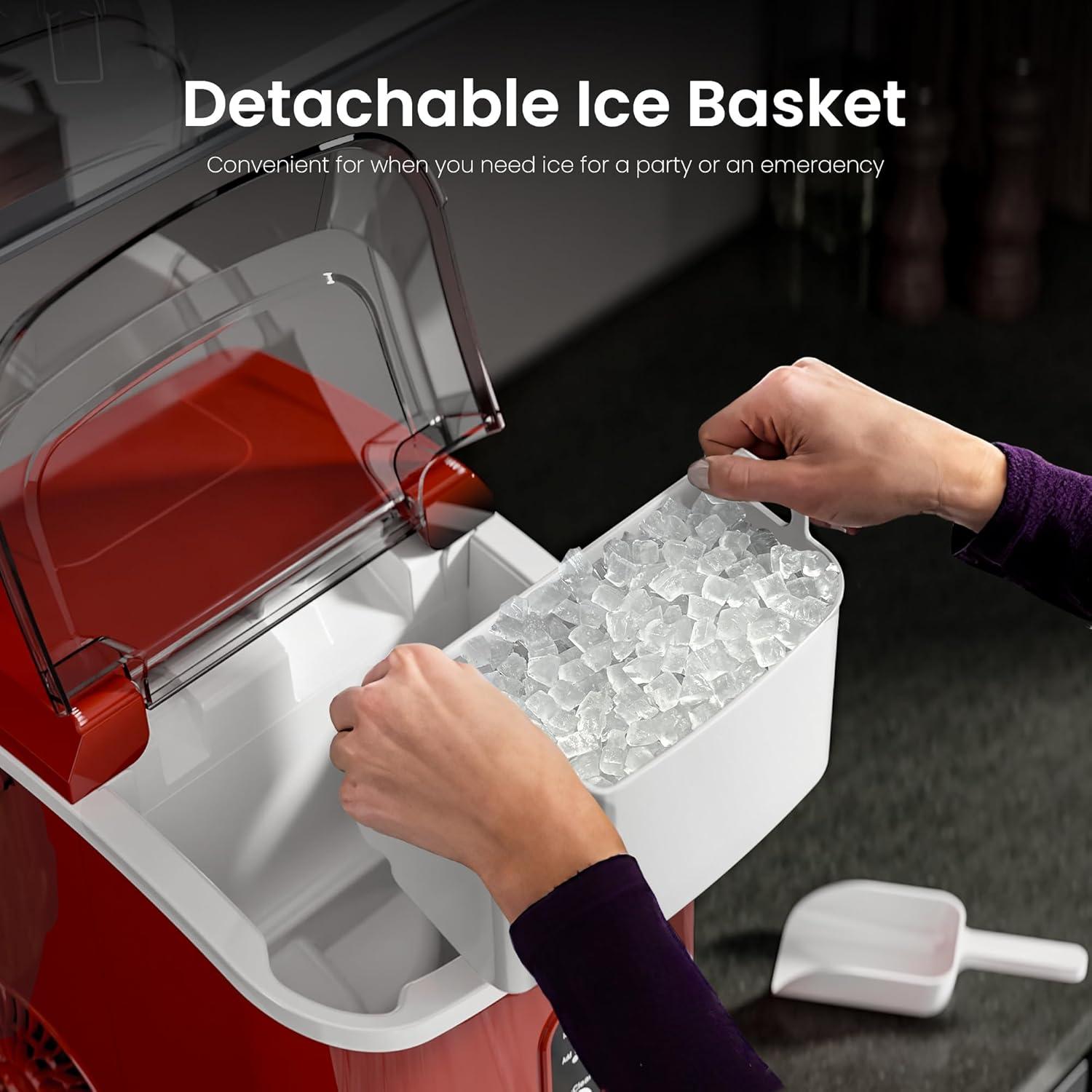imageKismile Nugget Ice Makers Countertop Portable Sonic Ice Machine with SelfCleaningOneClick Operation for HomeOfficeSilverRed