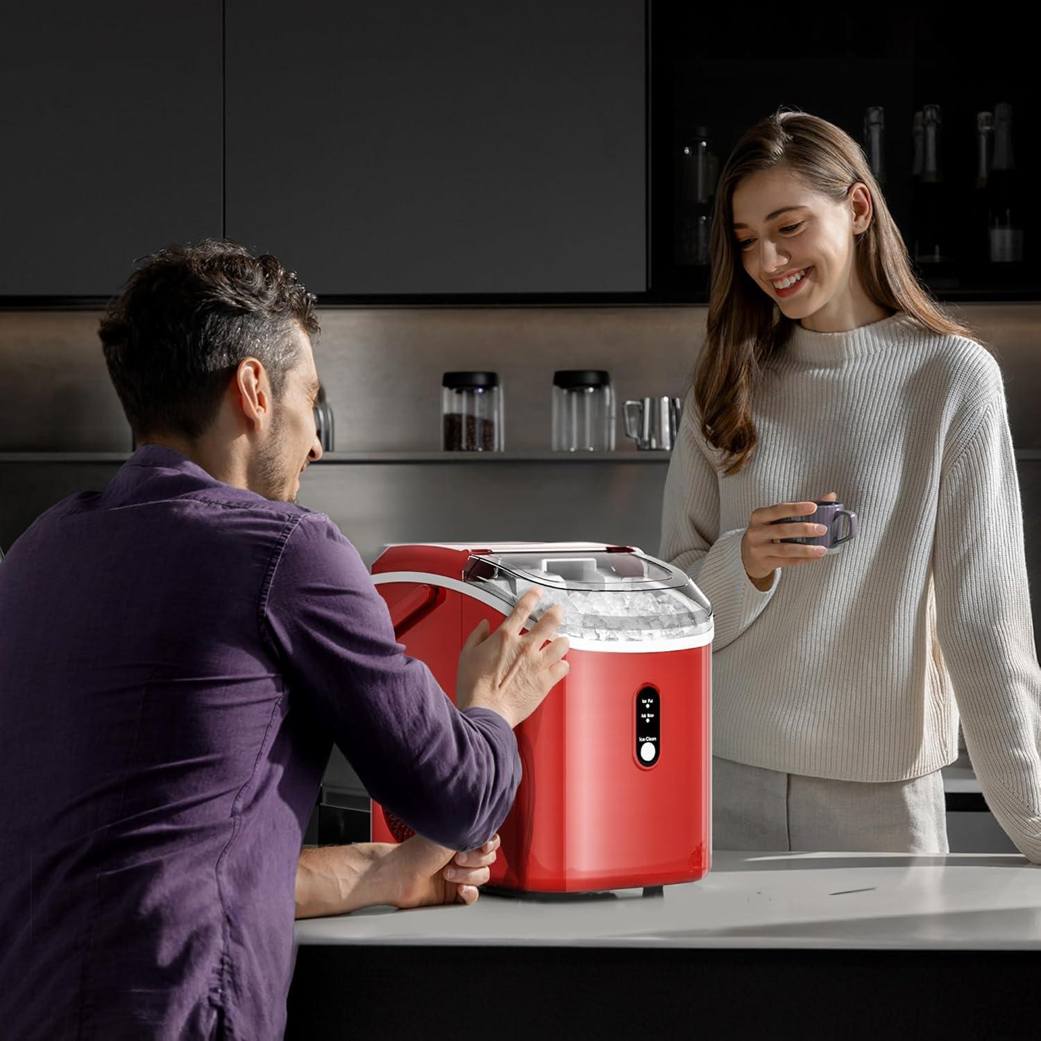 imageKismile Nugget Ice Makers Countertop Portable Sonic Ice Machine with SelfCleaningOneClick Operation for HomeOfficeSilverRed