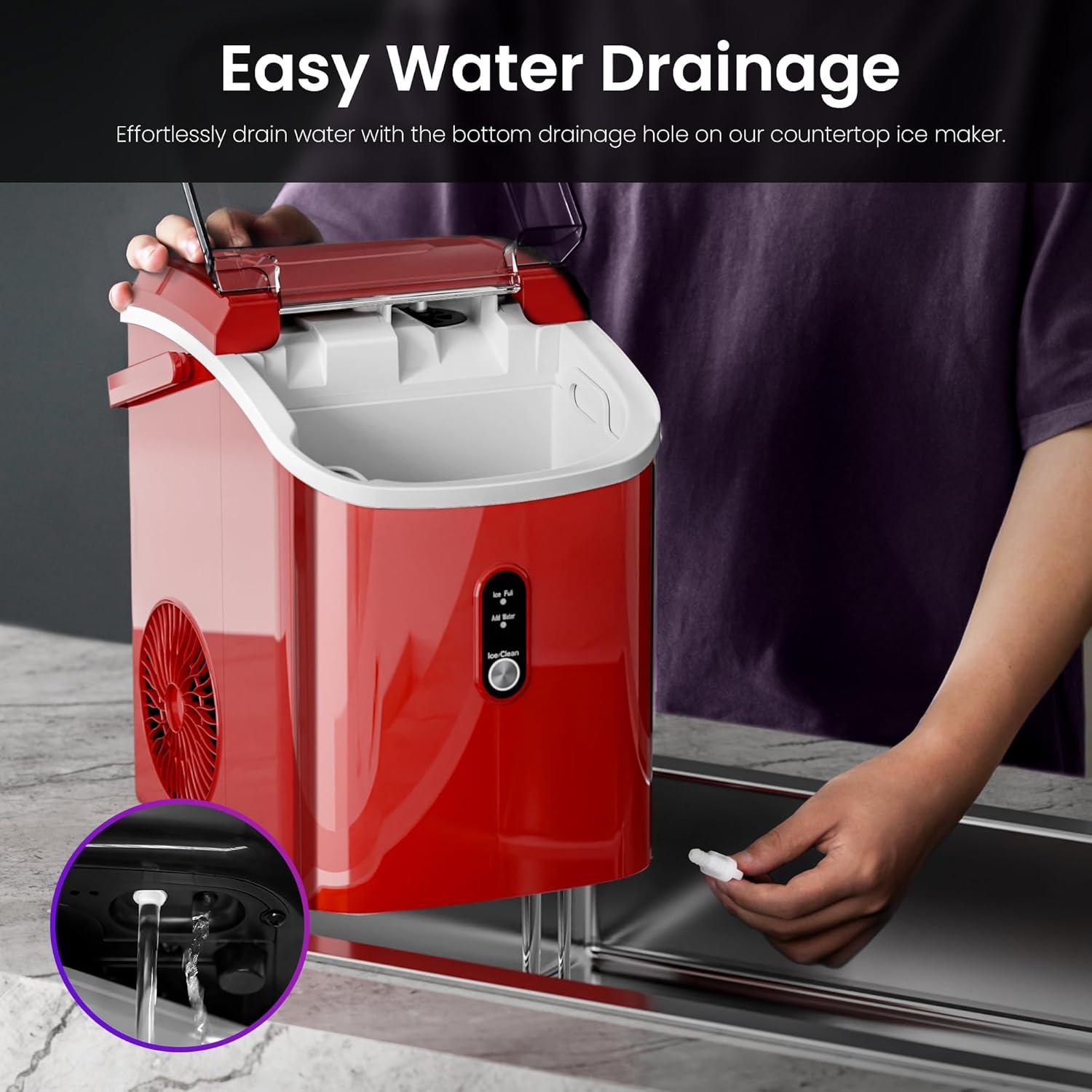 imageKismile Nugget Ice Makers Countertop Portable Sonic Ice Machine with SelfCleaningOneClick Operation for HomeOfficeSilverRed