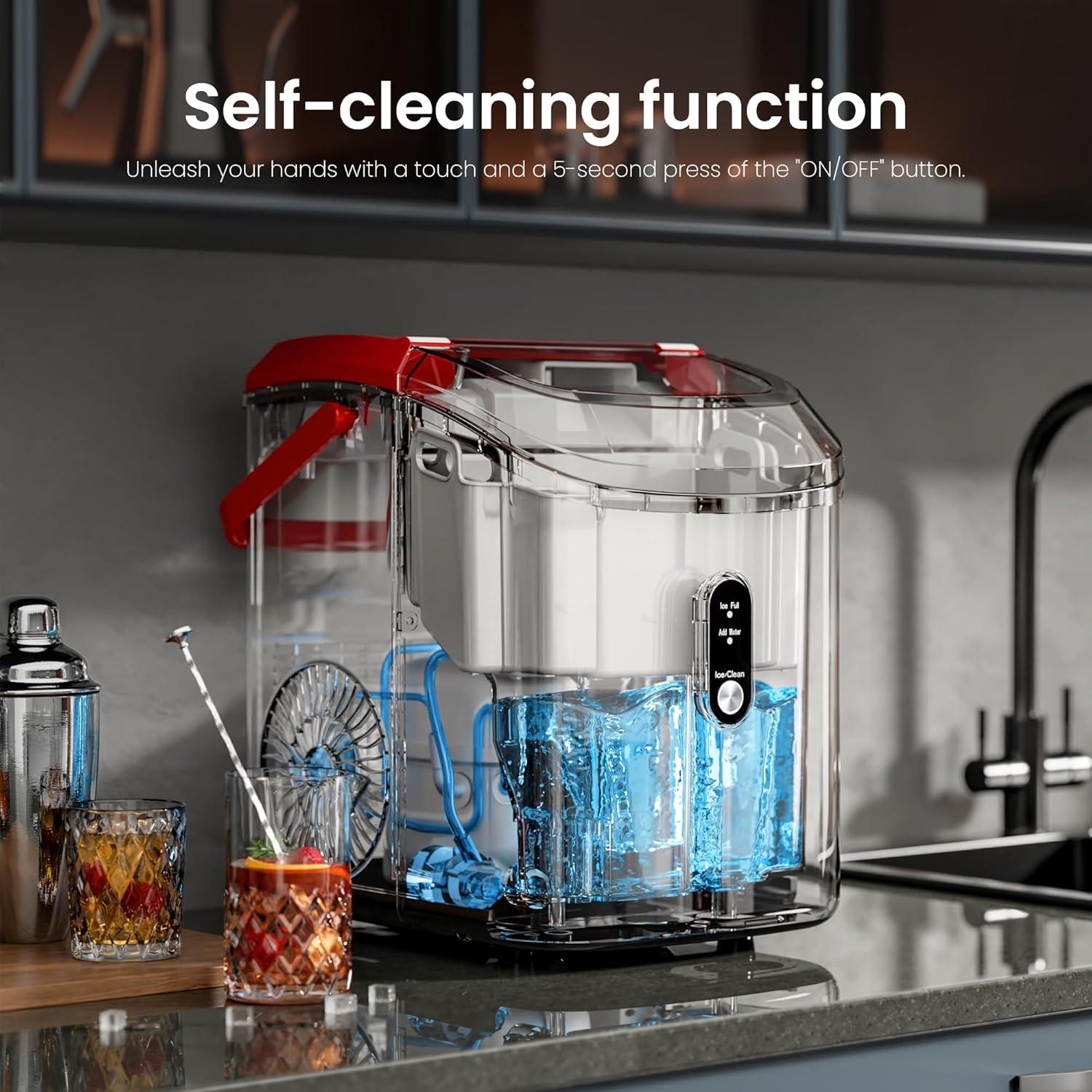 imageKismile Nugget Ice Makers Countertop Portable Sonic Ice Machine with SelfCleaningOneClick Operation for HomeOfficeSilverRed