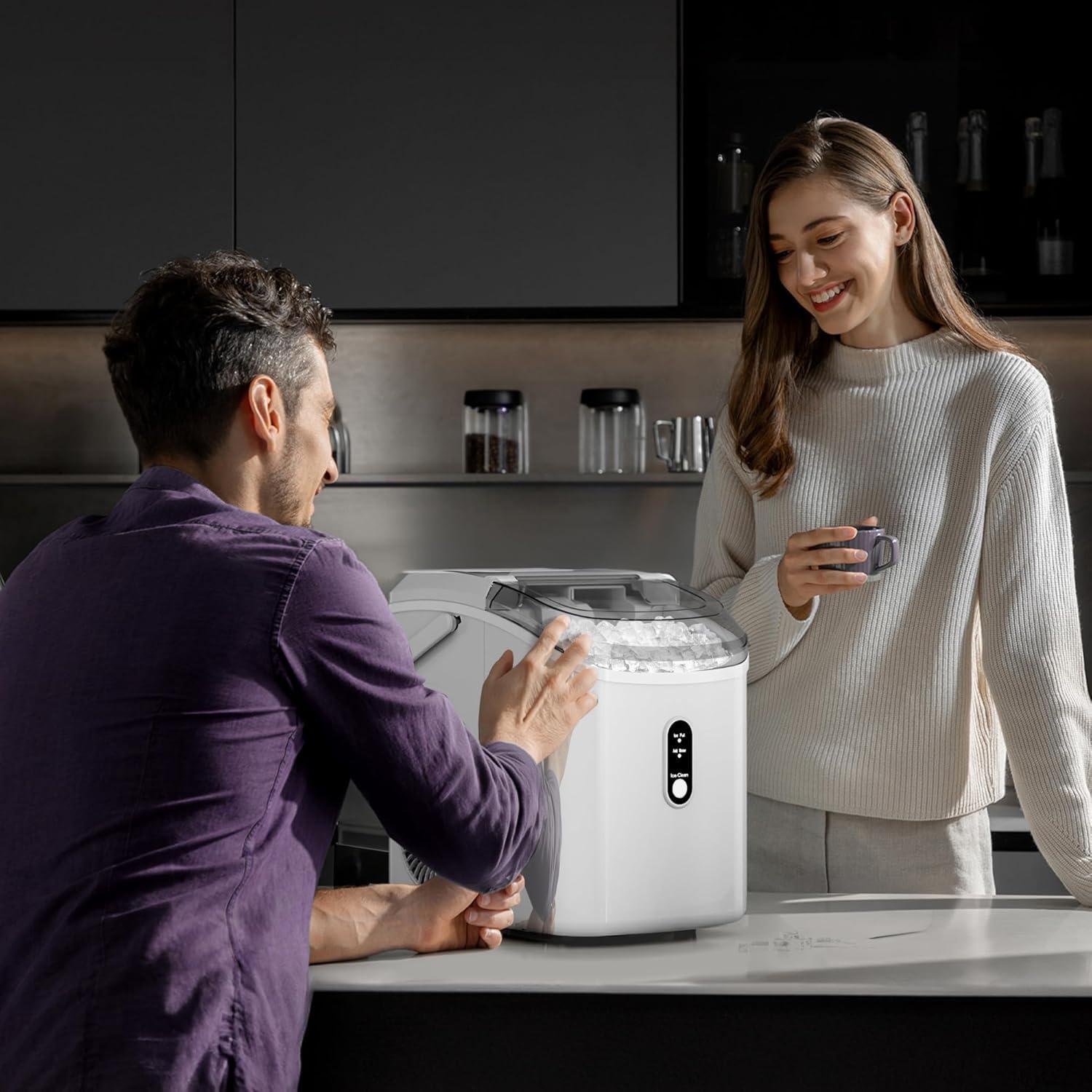 imageKismile Nugget Ice Makers Countertop Portable Sonic Ice Machine with SelfCleaningOneClick Operation for HomeOfficeSilverWhite
