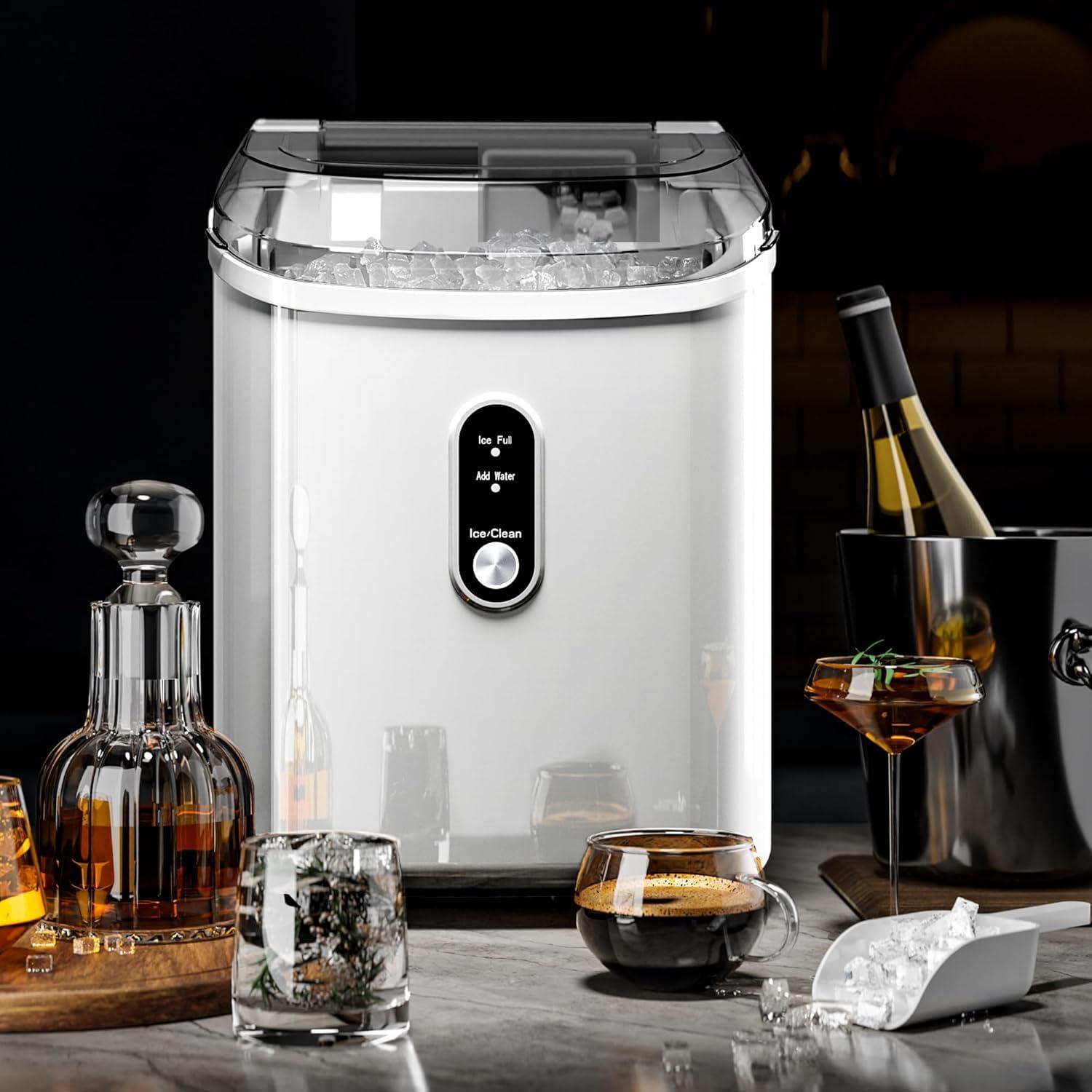 imageKismile Nugget Ice Makers Countertop Portable Sonic Ice Machine with SelfCleaningOneClick Operation for HomeOfficeSilverWhite