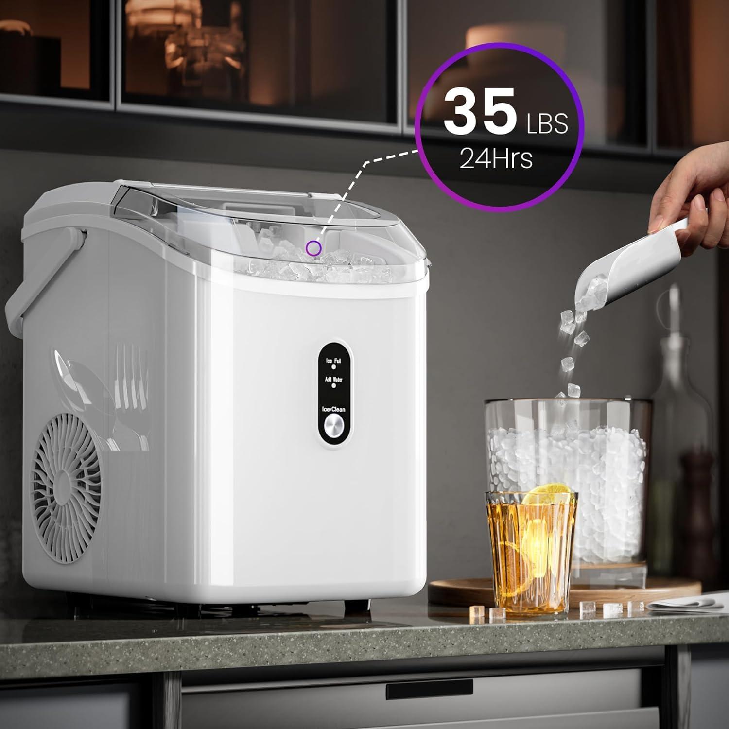 imageKismile Nugget Ice Makers Countertop Portable Sonic Ice Machine with SelfCleaningOneClick Operation for HomeOfficeSilverWhite