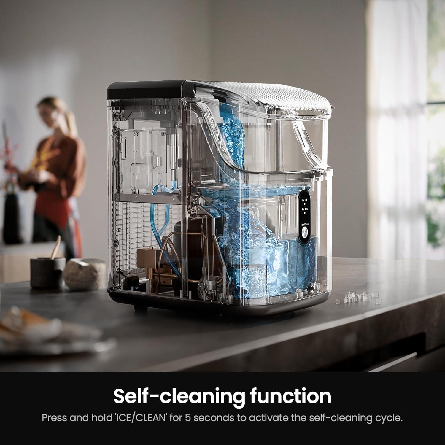 imageKismile Nugget Ice Makers CountertopPortable Ice Machine with Crushed Ice 35lbsDaySelfCleaningOneClick Operation for Home UseSilverLuxury Black