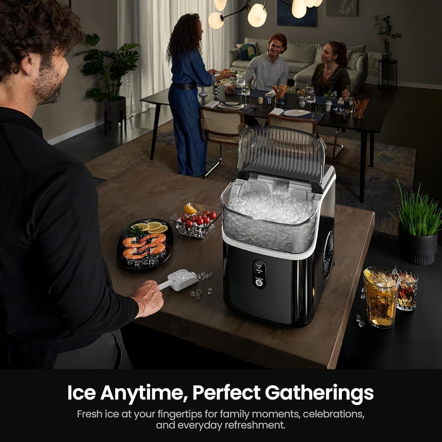 imageKismile Nugget Ice Makers CountertopPortable Ice Machine with Crushed Ice 35lbsDaySelfCleaningOneClick Operation for Home UseSilverLuxury Black