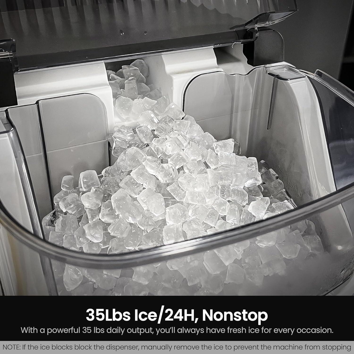 imageKismile Nugget Ice Makers CountertopPortable Ice Machine with Crushed Ice 35lbsDaySelfCleaningOneClick Operation for Home UseSilverLuxury Black