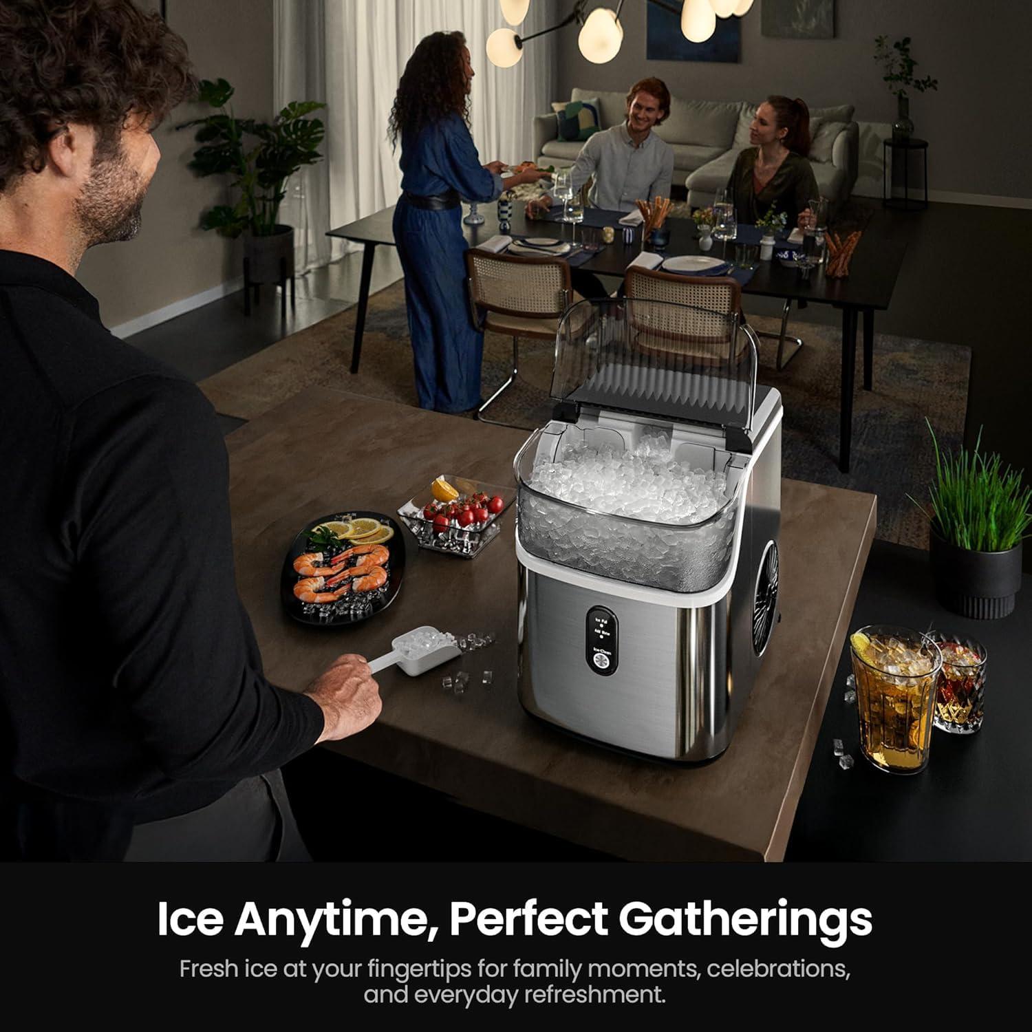 imageKismile Nugget Ice Makers CountertopPortable Ice Machine with Crushed Ice 35lbsDaySelfCleaningOneClick Operation for Home UseSilverSilver