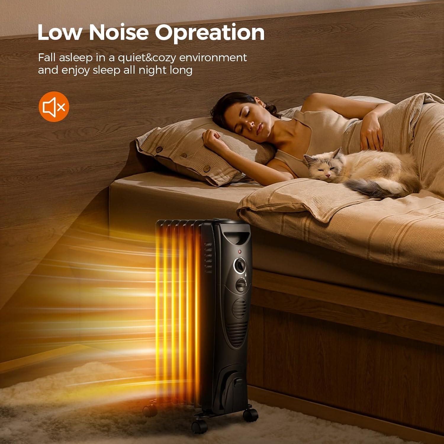 imageKismile Portable Electric Radiator Heater Oil Filled with 3 Heat Settings Adjustable Thermostat Overheat ampamp TipOver Protection For Indoor Use 1500W BlackBlack