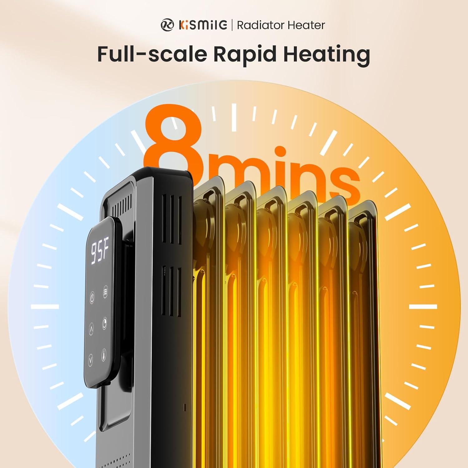 imageKismile Radiator Heater1500W Electric Portable Space Oil Filled Heater with LCD Display4 ModesRemote ControlOverheat ampamp TipOver ProtectionDigital Thermostat24H Timer for Indoor Use Black