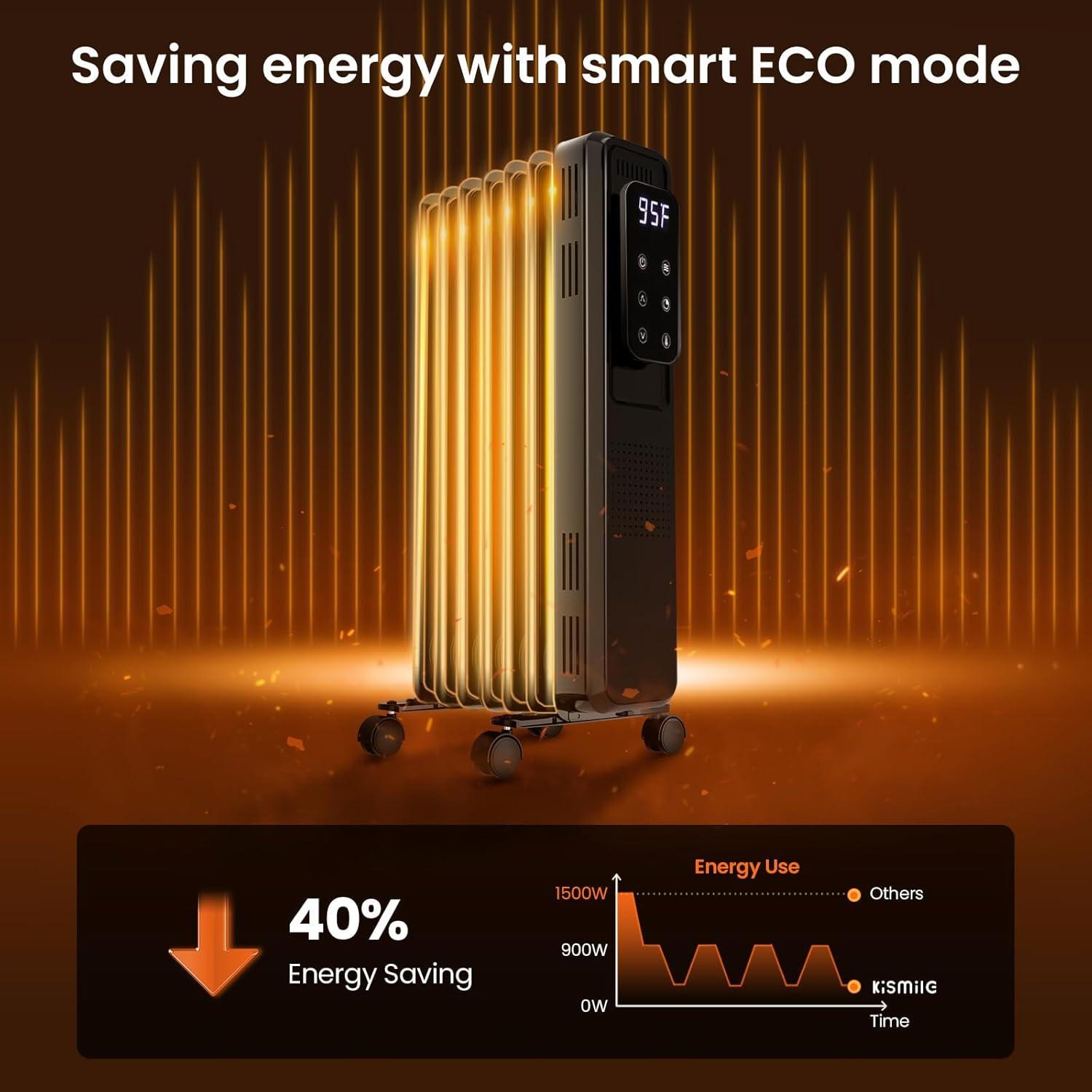 imageKismile Radiator Heater1500W Electric Portable Space Oil Filled Heater with LCD Display4 ModesRemote ControlOverheat ampamp TipOver ProtectionDigital Thermostat24H Timer for Indoor Use Black