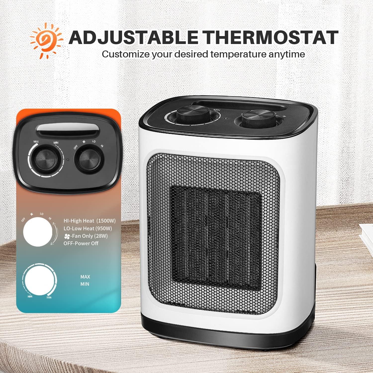 imageKismile Small Electric Space Heater Ceramic Space HeaterPortable Heater Fan for Office with Adjustable Thermostat and Overheat Protection ETL Listed for Kitchen 750W1500WBlackWhiteCarrying Handle