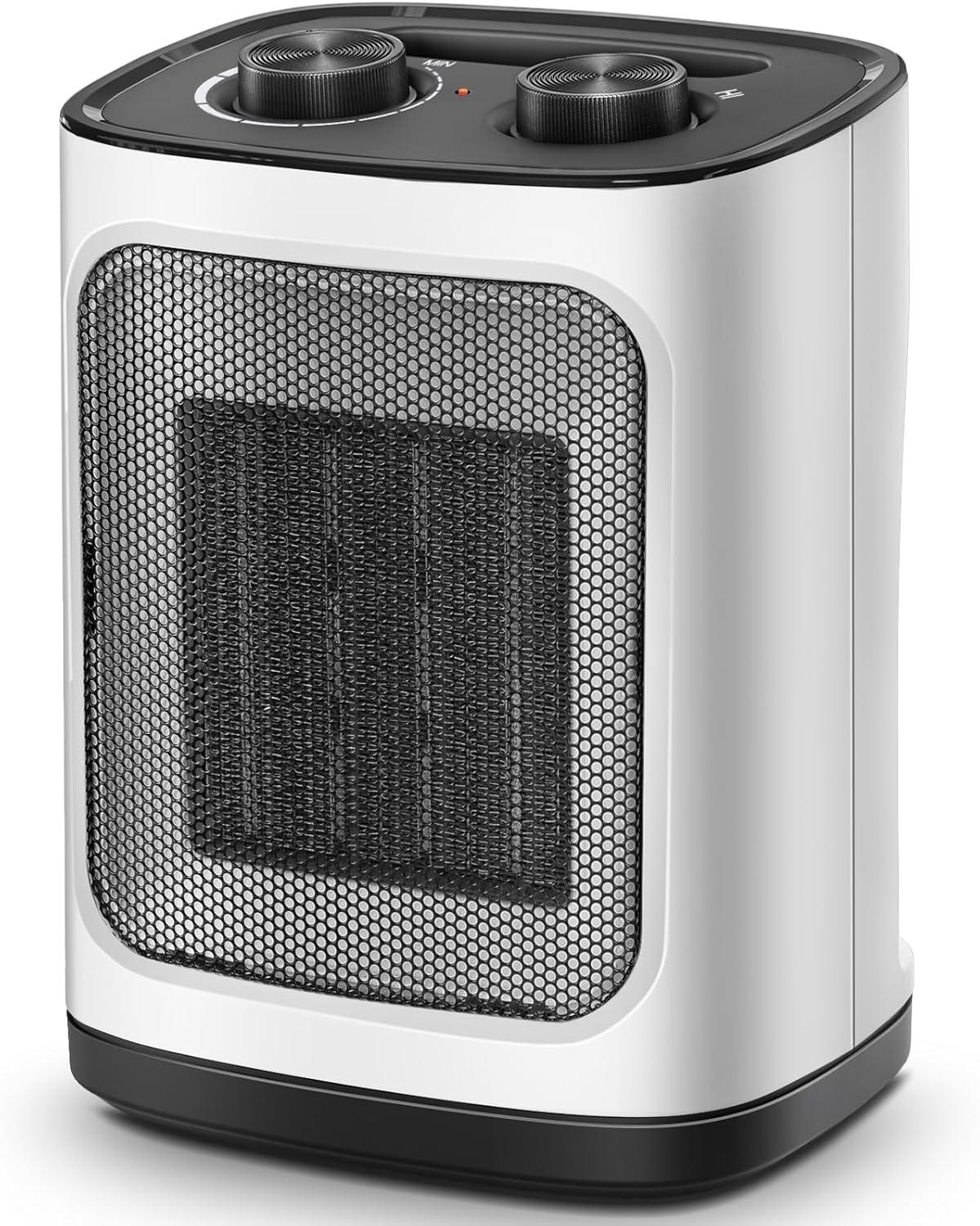imageKismile Small Electric Space Heater Ceramic Space HeaterPortable Heater Fan for Office with Adjustable Thermostat and Overheat Protection ETL Listed for Kitchen 750W1500WBlackWhiteCarrying Handle