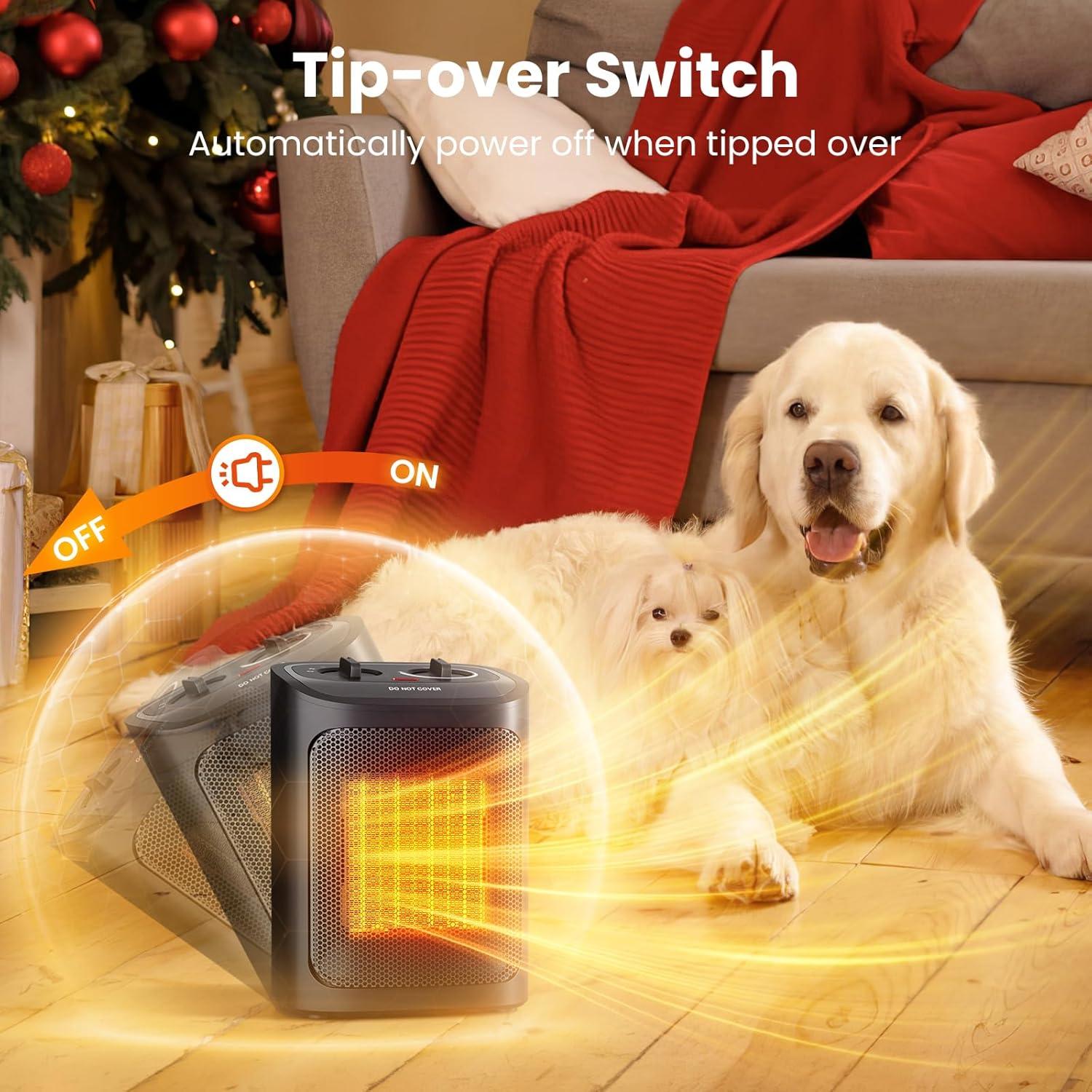 imageKismile Small Electric Space Heater Ceramic Space HeaterPortable Heater Fan for Office with Adjustable Thermostat and Overheat Protection ETL Listed for Kitchen 750W1500WBlackDark Black