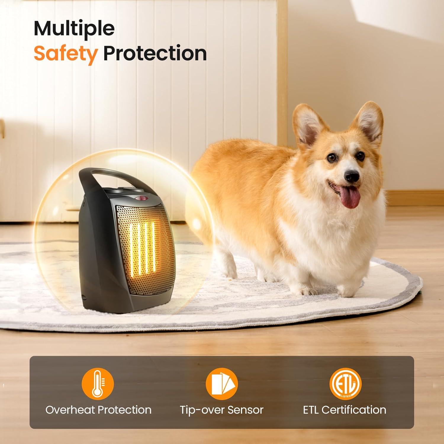 imageKismile Small Electric Space Heater Ceramic Space HeaterPortable Heater Fan for Office with Adjustable Thermostat and Overheat Protection ETL Listed for Kitchen 750W1500WBlackLuxury BlackBuiltin Handle