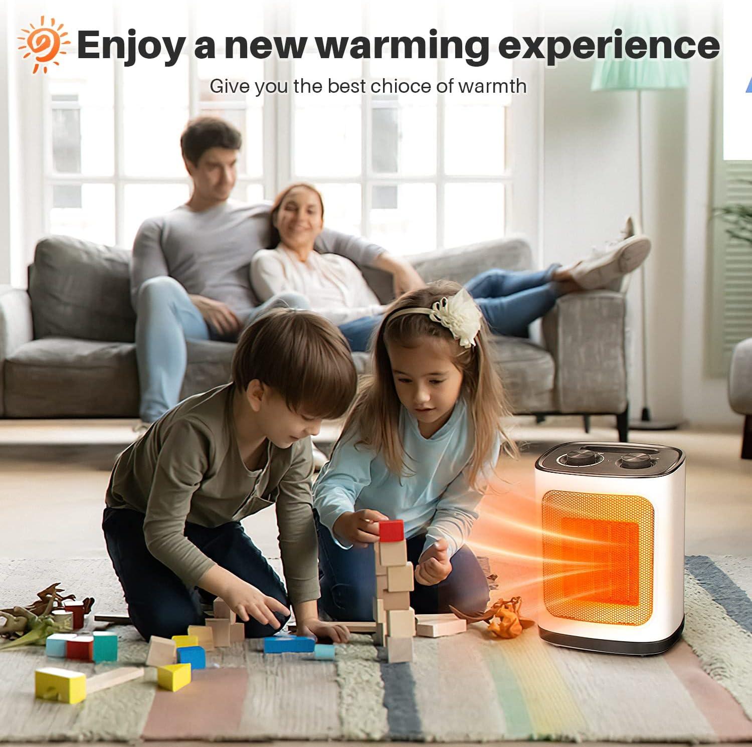 imageKismile Small Electric Space Heater Ceramic Space HeaterPortable Heater Fan for Office with Adjustable Thermostat and Overheat Protection ETL Listed for Kitchen 750W1500WBlackWhiteCarrying Handle