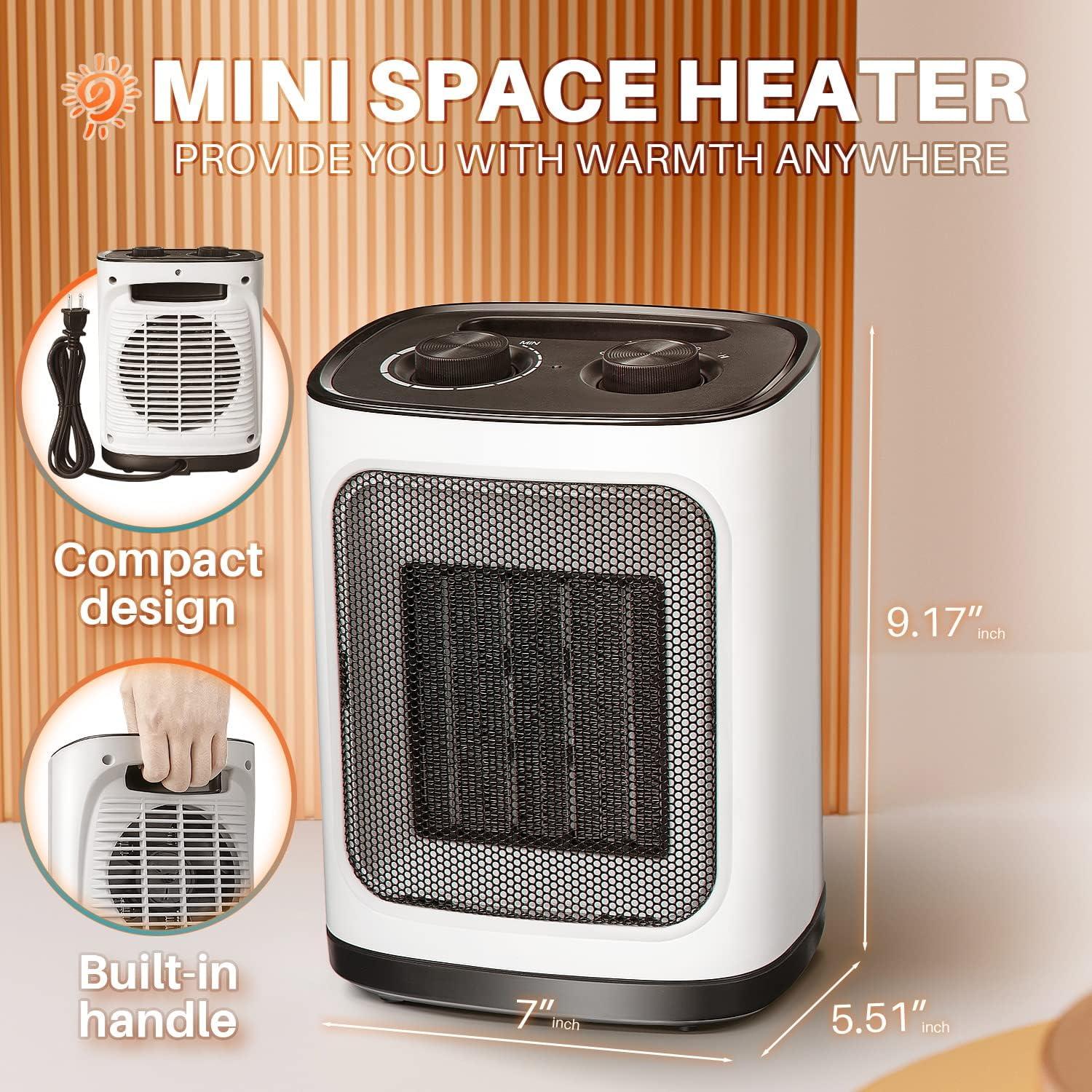 imageKismile Small Electric Space Heater Ceramic Space HeaterPortable Heater Fan for Office with Adjustable Thermostat and Overheat Protection ETL Listed for Kitchen 750W1500WBlackWhiteCarrying Handle