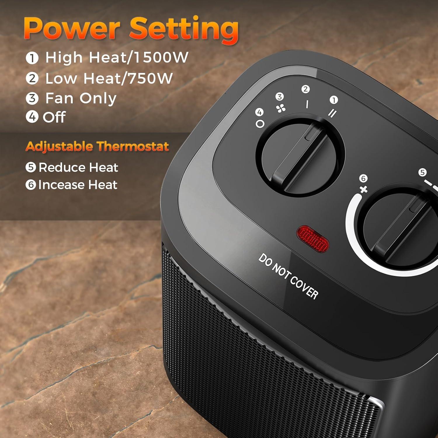 imageKismile Small Electric Space Heater Ceramic Space HeaterPortable Heater Fan for Office with Adjustable Thermostat and Overheat Protection ETL Listed for Kitchen 750W1500WBlackDark Black