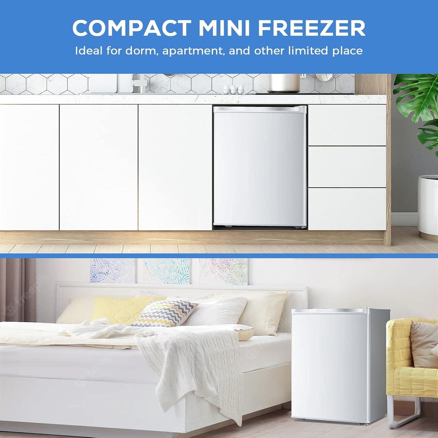 imageKismile Small Freezer Upright 30 Cuft Mini Freezer with Adjustable Thermostat Removable Shelves Reversible Single Door Stand Up Freezer for BedroomHomeDormsApartment Stainless SteelWhite