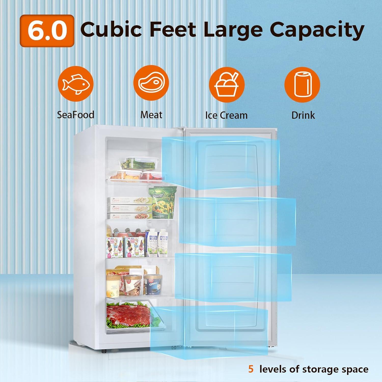 imageKismile Small Freezer Upright 30 Cuft Mini Freezer with Adjustable Thermostat Removable Shelves Reversible Single Door Stand Up Freezer for BedroomHomeDormsApartment Stainless SteelWhite