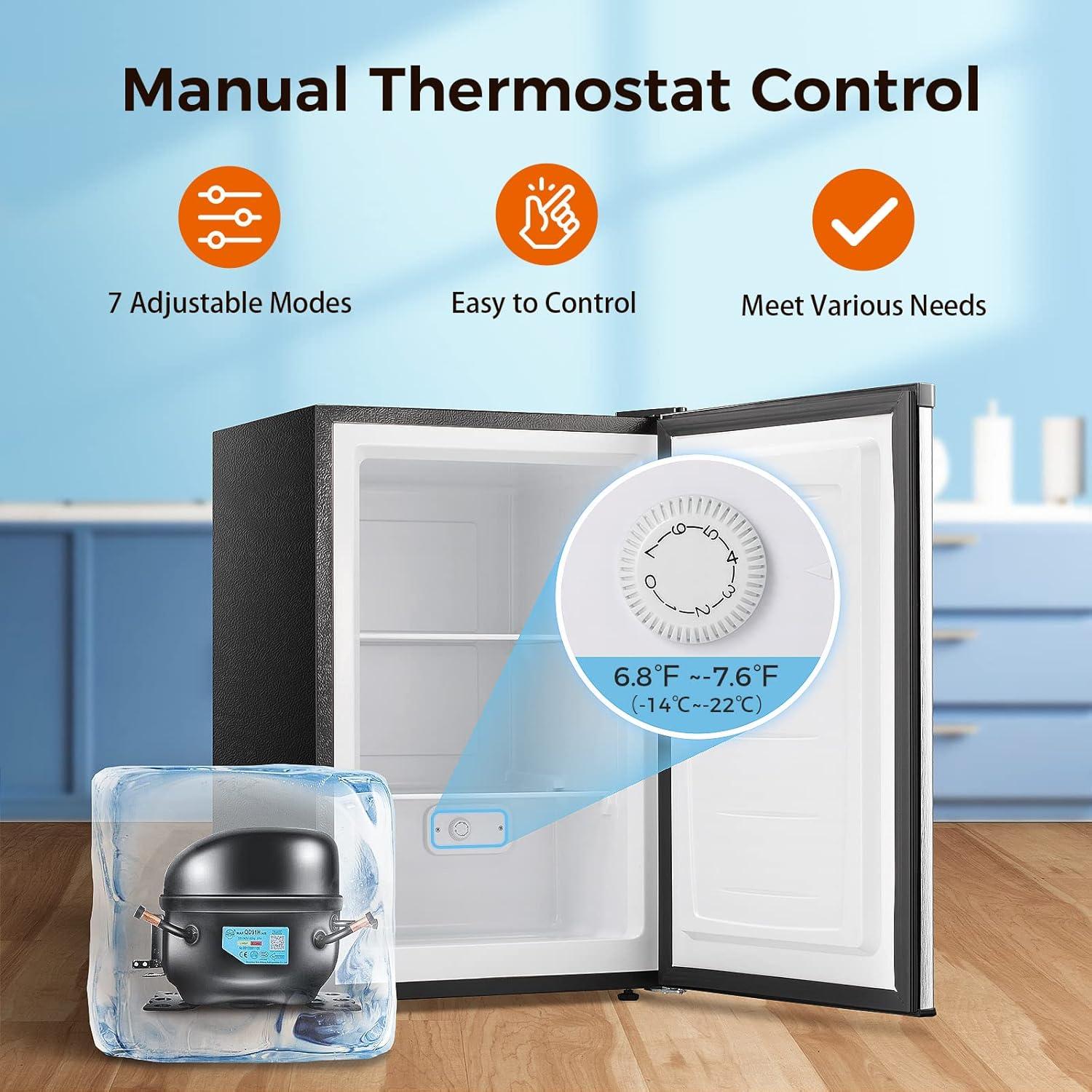 imageKismile Small Freezer Upright 30 Cuft Mini Freezer with Adjustable Thermostat Removable Shelves Reversible Single Door Stand Up Freezer for BedroomHomeDormsApartment Stainless SteelStainless Steel
