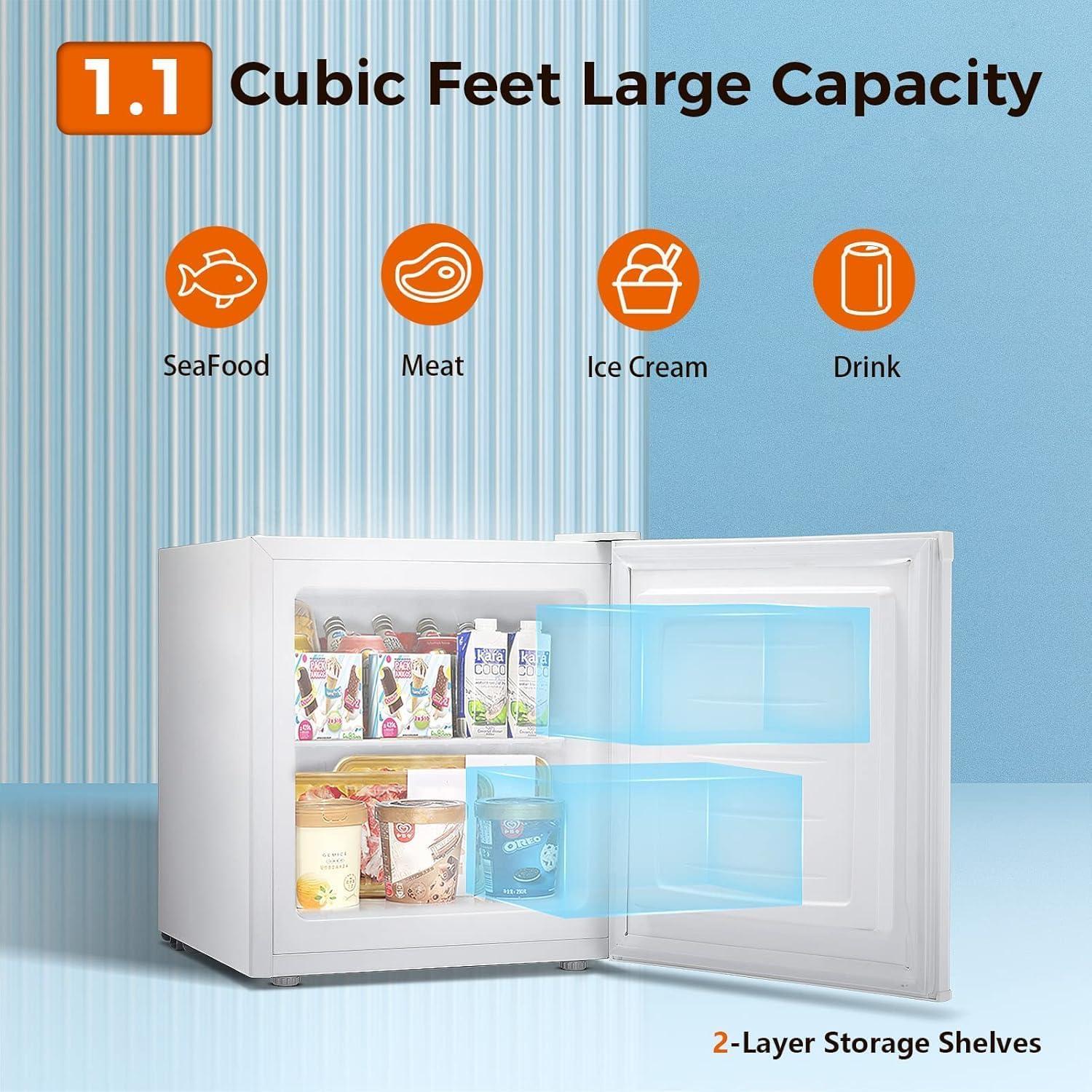 imageKismile Small Freezer Upright 30 Cuft Mini Freezer with Adjustable Thermostat Removable Shelves Reversible Single Door Stand Up Freezer for BedroomHomeDormsApartment Stainless SteelWhite