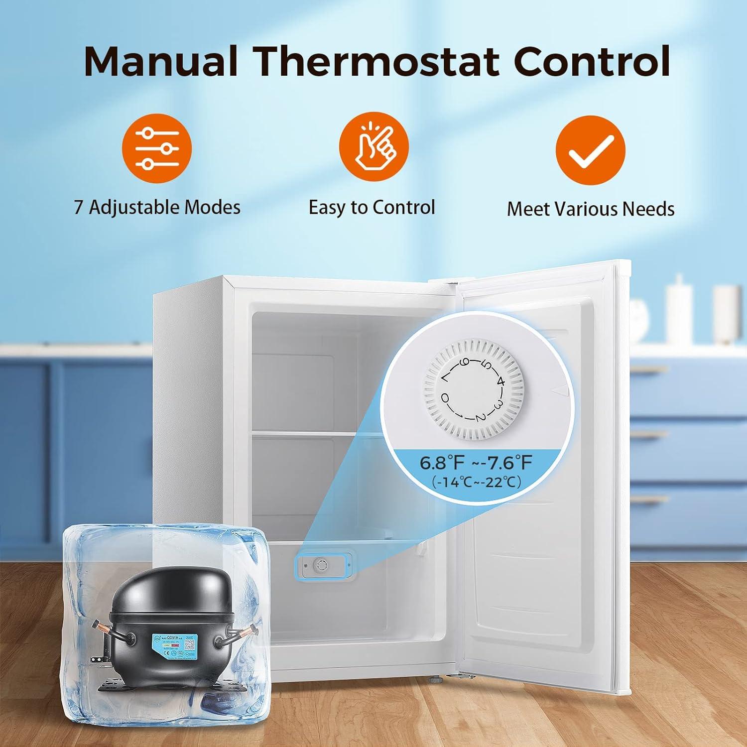 imageKismile Small Freezer Upright 30 Cuft Mini Freezer with Adjustable Thermostat Removable Shelves Reversible Single Door Stand Up Freezer for BedroomHomeDormsApartment Stainless SteelWhite