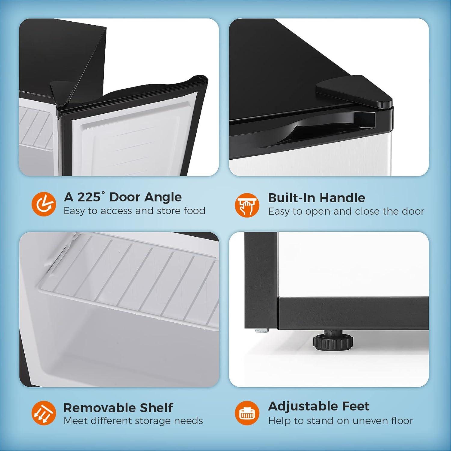 imageKismile Small Freezer Upright 30 Cuft Mini Freezer with Adjustable Thermostat Removable Shelves Reversible Single Door Stand Up Freezer for BedroomHomeDormsApartment Stainless SteelBlack