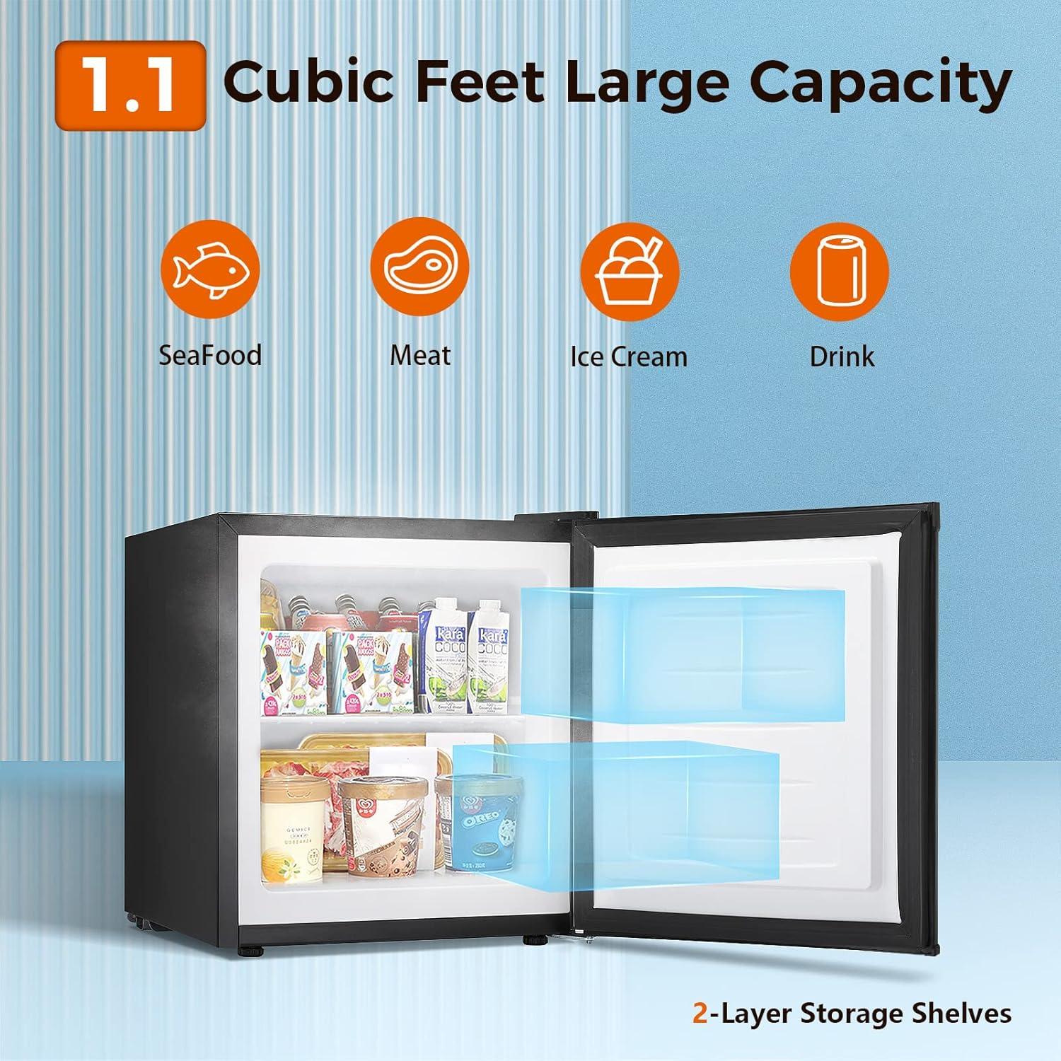 imageKismile Small Freezer Upright 30 Cuft Mini Freezer with Adjustable Thermostat Removable Shelves Reversible Single Door Stand Up Freezer for BedroomHomeDormsApartment Stainless SteelBlack