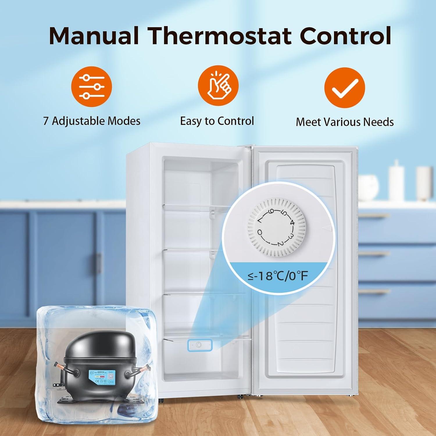 imageKismile Small Freezer Upright 30 Cuft Mini Freezer with Adjustable Thermostat Removable Shelves Reversible Single Door Stand Up Freezer for BedroomHomeDormsApartment Stainless SteelWhite
