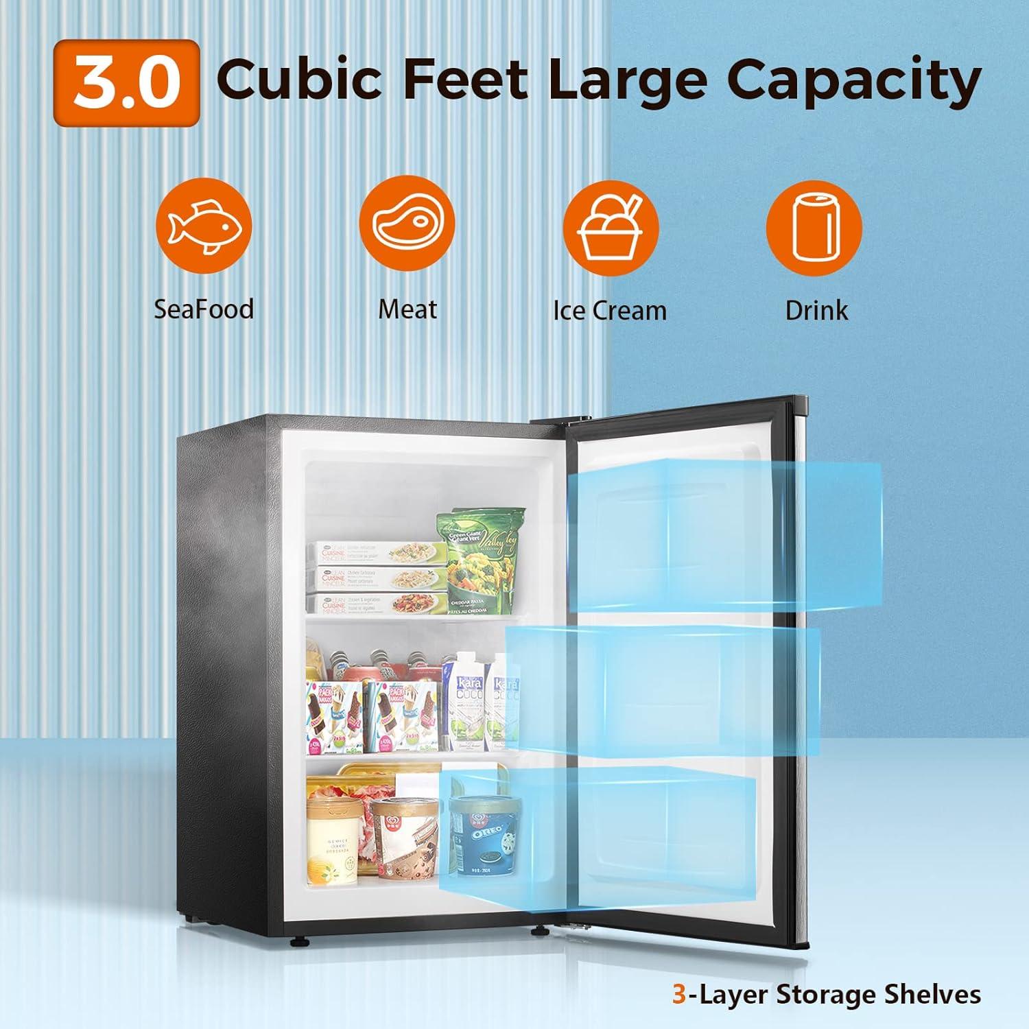 imageKismile Small Freezer Upright 30 Cuft Mini Freezer with Adjustable Thermostat Removable Shelves Reversible Single Door Stand Up Freezer for BedroomHomeDormsApartment Stainless SteelStainless Steel
