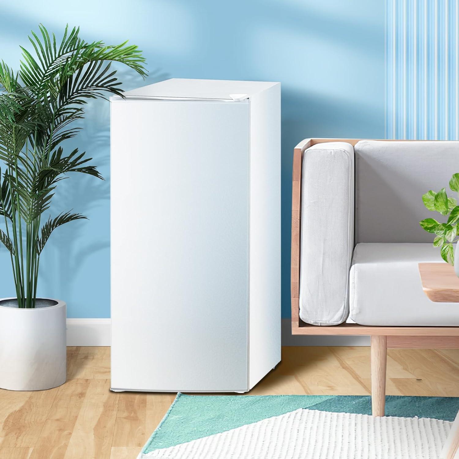 imageKismile Small Freezer Upright 30 Cuft Mini Freezer with Adjustable Thermostat Removable Shelves Reversible Single Door Stand Up Freezer for BedroomHomeDormsApartment Stainless SteelWhite
