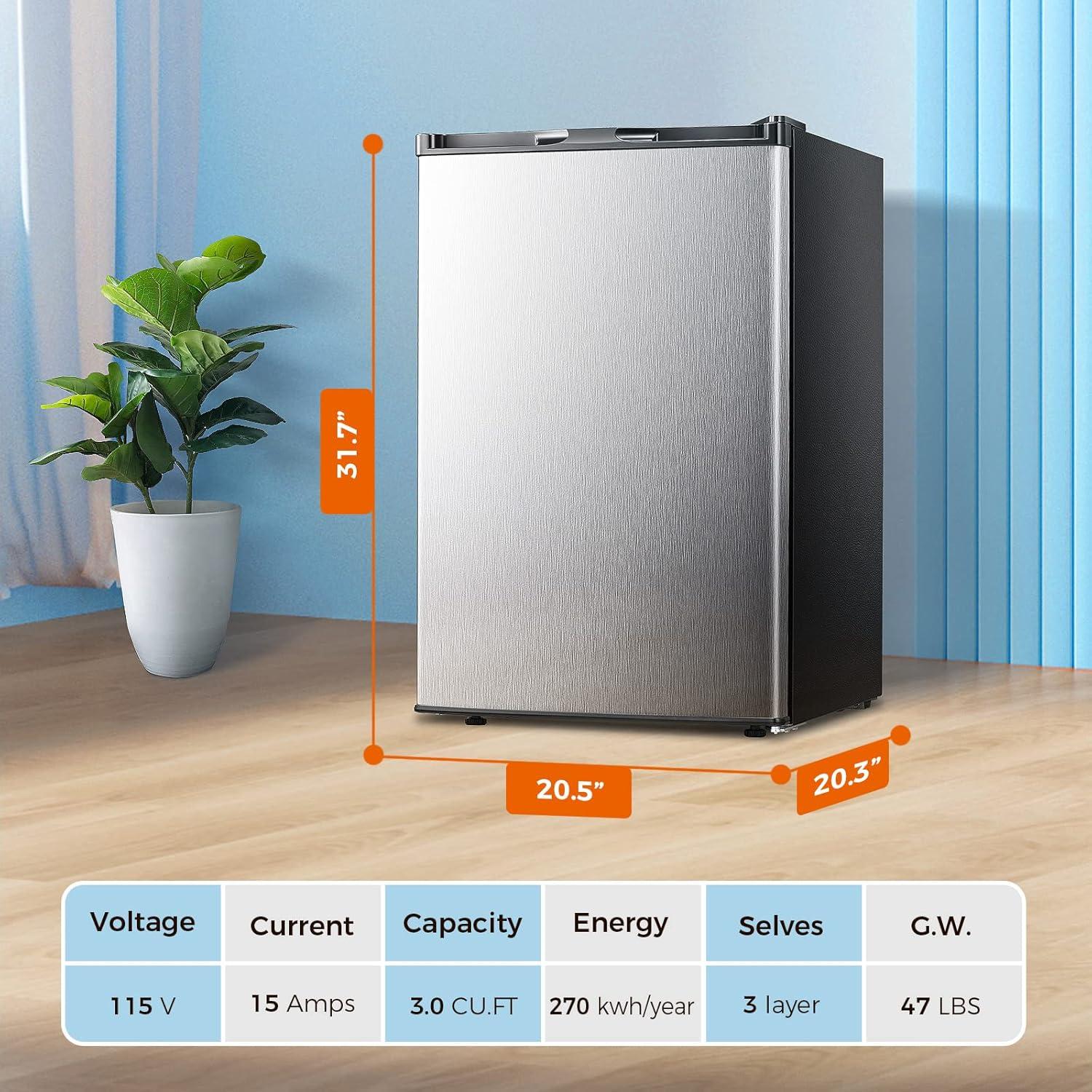 imageKismile Small Freezer Upright 30 Cuft Mini Freezer with Adjustable Thermostat Removable Shelves Reversible Single Door Stand Up Freezer for BedroomHomeDormsApartment Stainless SteelStainless Steel