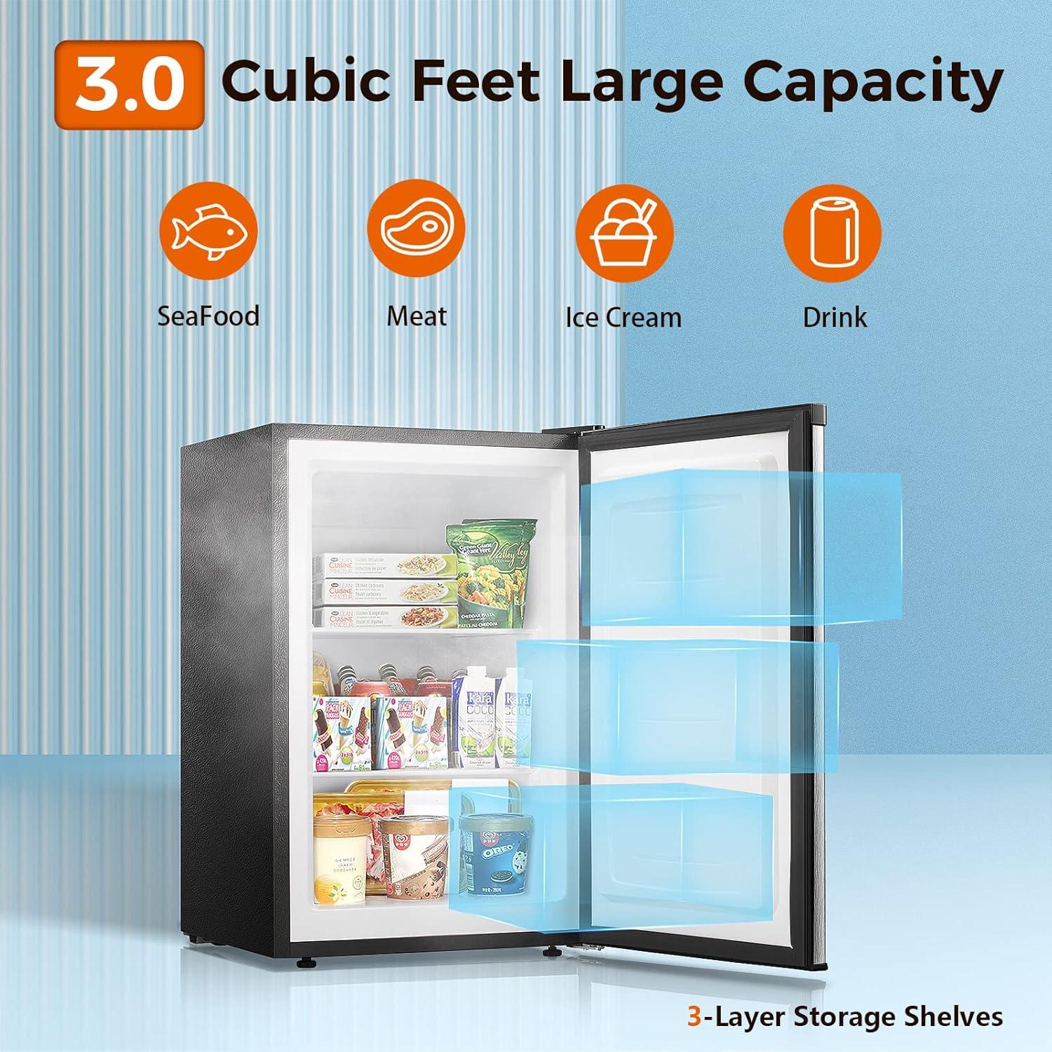 imageKismile Small Freezer Upright 30 Cuft Mini Freezer with Adjustable Thermostat Removable Shelves Reversible Single Door Stand Up Freezer for BedroomHomeDormsApartment Stainless SteelBlack